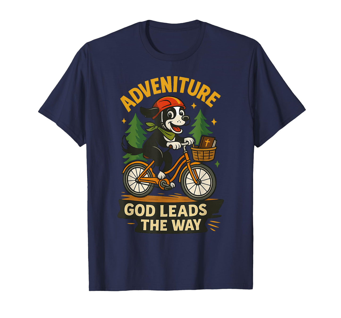 Adventure Dog Riding Bike God Leads Family Faith T-Shirt