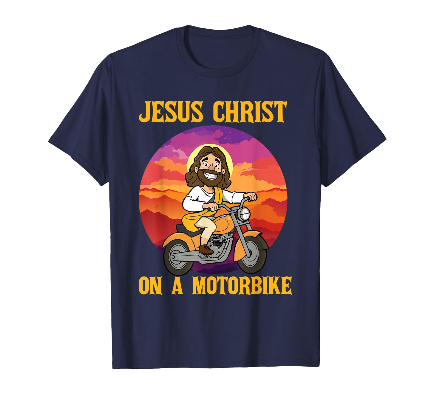 Funny Jesus on Motorbike Motorcycle Christian Rider Biker T-Shirt