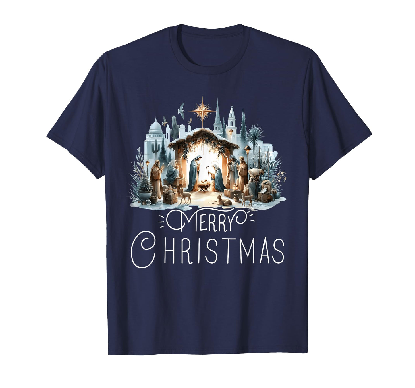 Merry Christmas Nativity Scene North Star Baby Jesus Christ T-Shirt