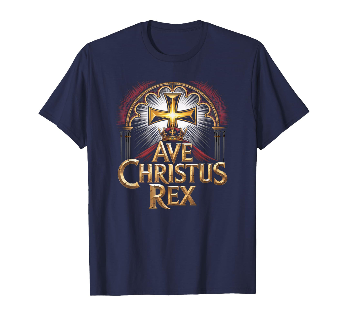 Ave Christus Rex Crowned Golden Cross Christian Faith Design T-Shirt