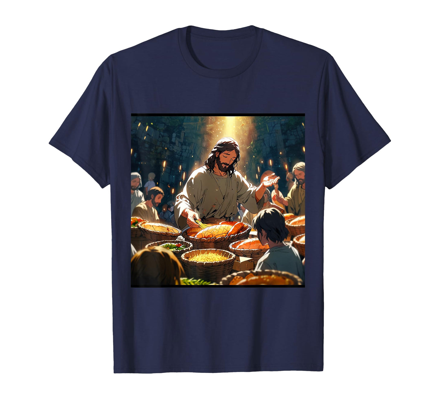Jesus Anime Miracle Fishes and Loaves Matthew 14 Feed 5000 T-Shirt