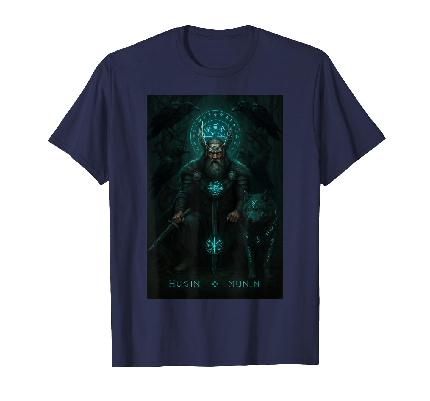 Viking Odin Hugin & Munin Vegvisir Viking Gifts Wolf T-Shirt