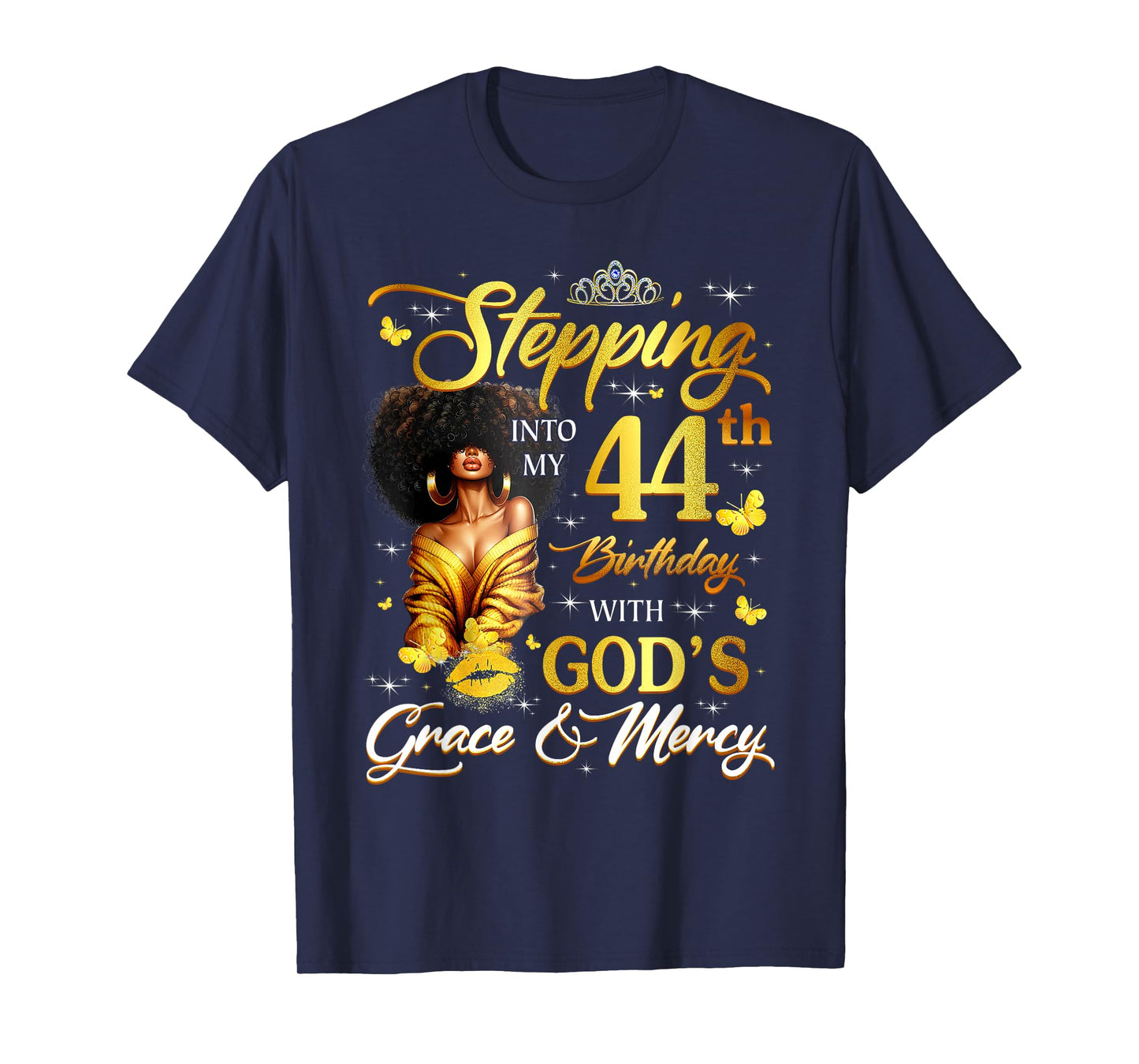 Stepping Into My 44th Birthday Black Queen Bday T-Shirt