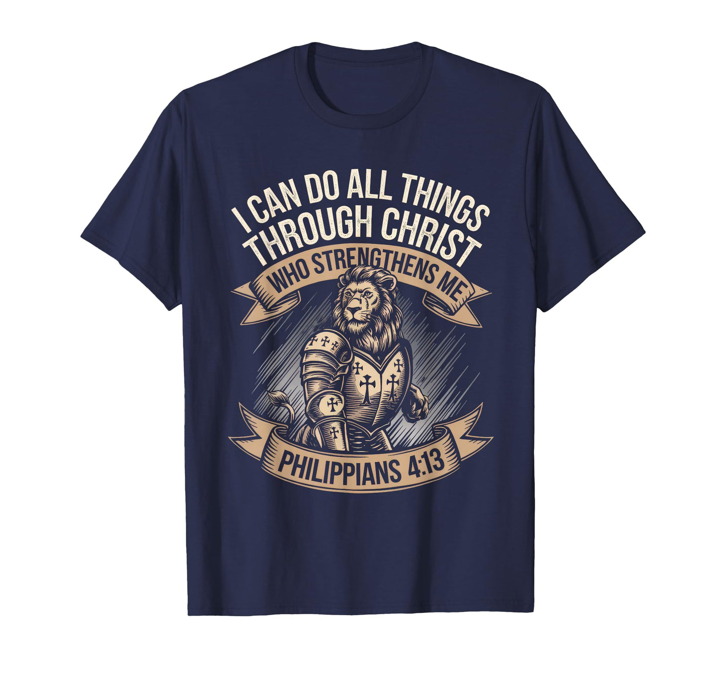 Christian Tshirt Philippians 4:13 Religious Lion Strengthens T-Shirt