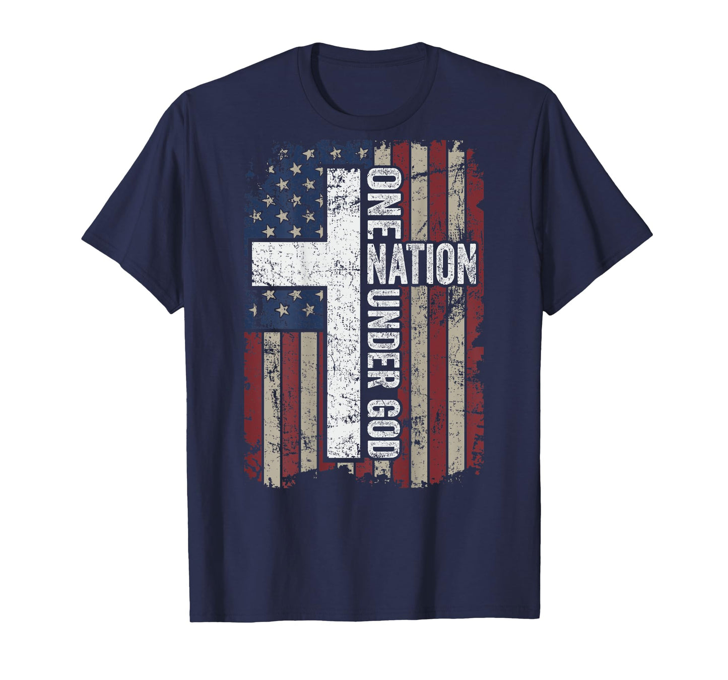 ONE NATION UNDER GOD - Christian Worship USA Flag - ON BACK T-Shirt