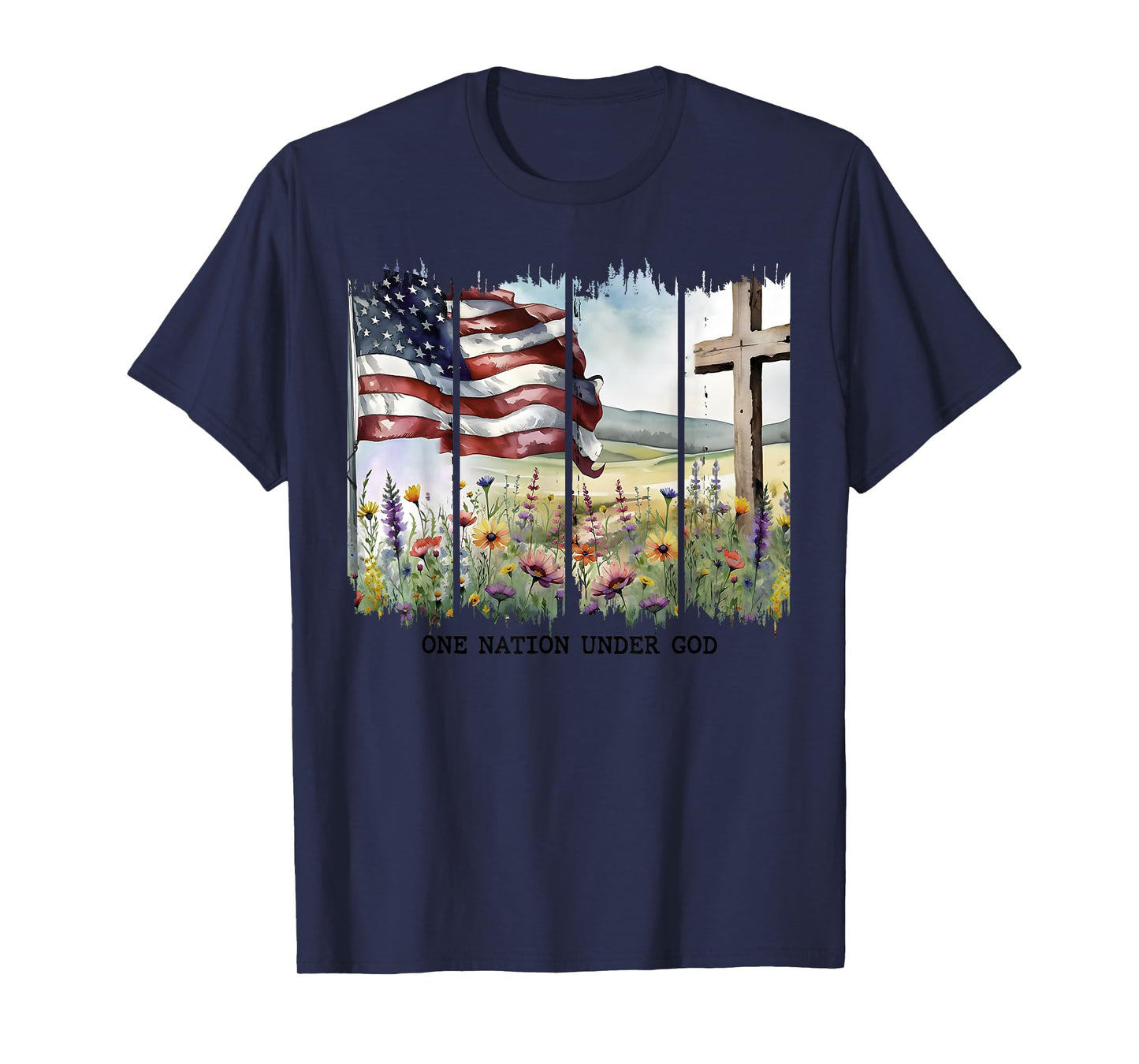 One Nation Under God Jesus Christian Cross Us Flag 2side T-Shirt