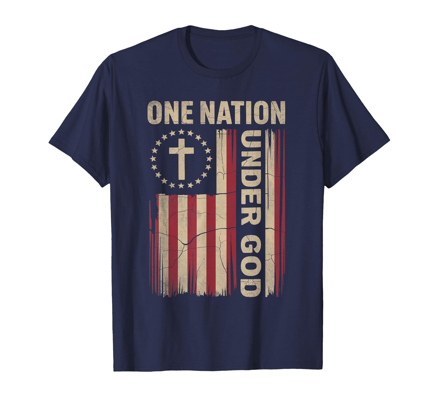 One Nation Under God Flag 4th Of July Patriotic Christian T-Shirt