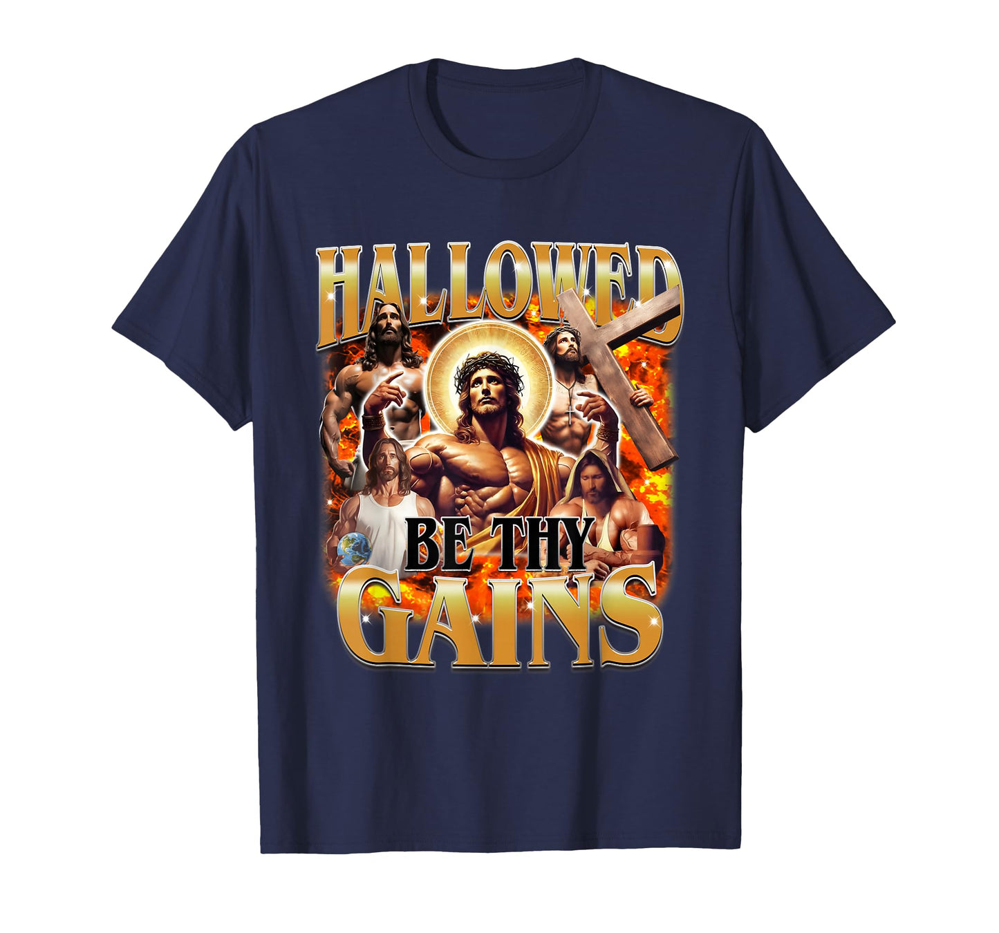 Hallowed Be Thy Gains Vintage Funny Gym Meme Jesus Christian T-Shirt