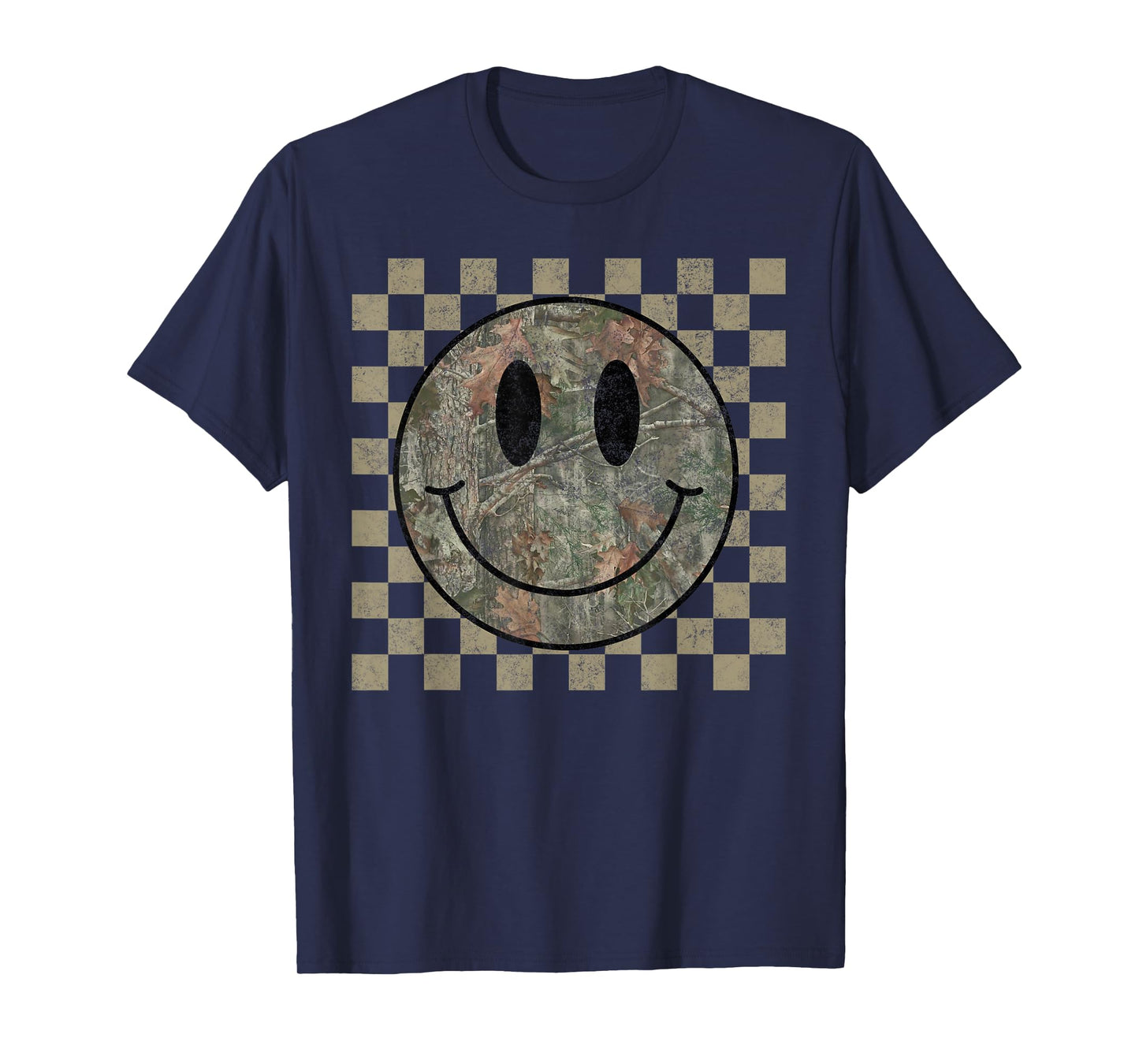 Camo Tree Smile Face Checkered Camouflage Cute Adults Kids T-Shirt