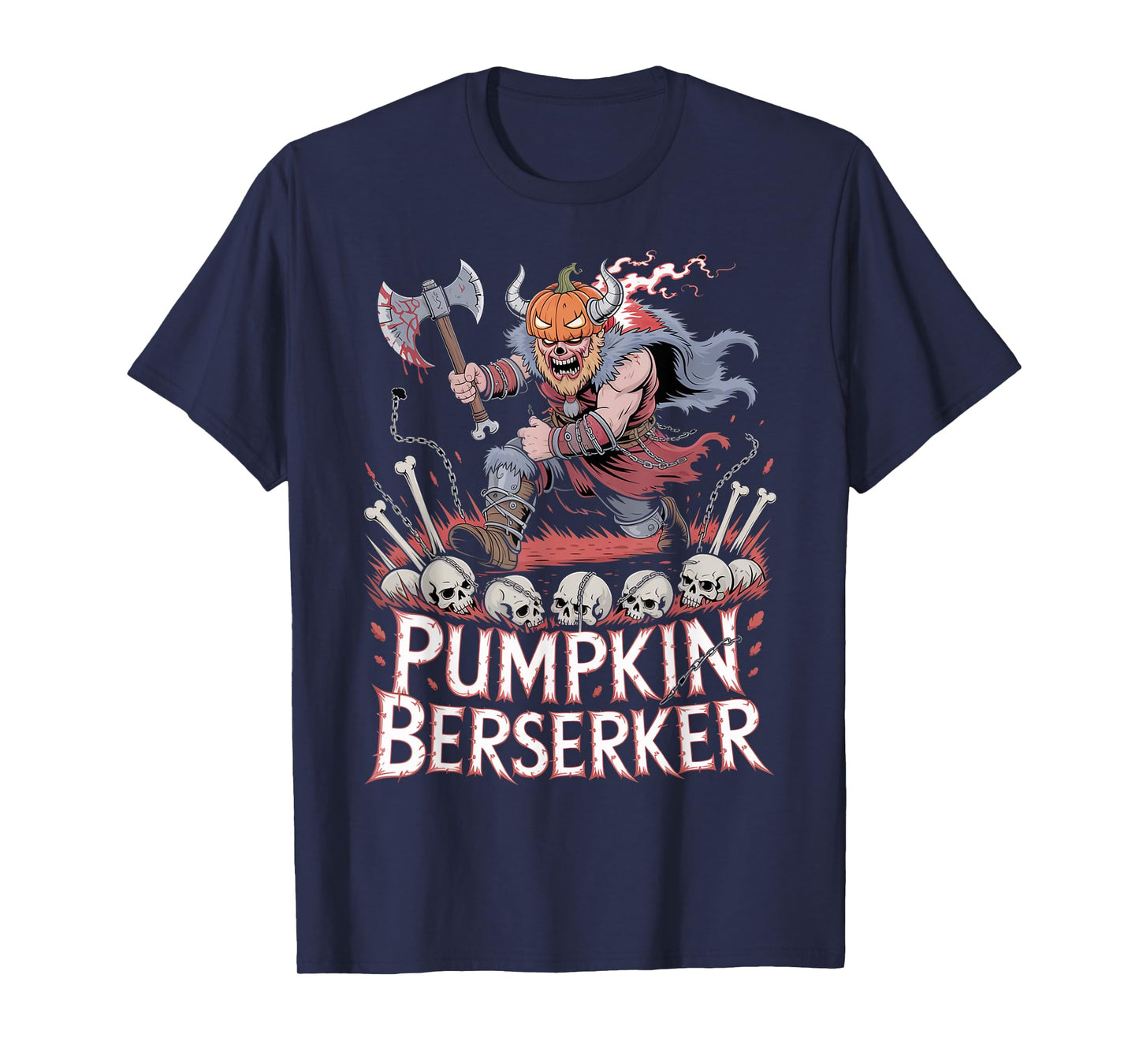 Pumpkin Head Viking Berserker - Funny Viking Halloween T-Shirt