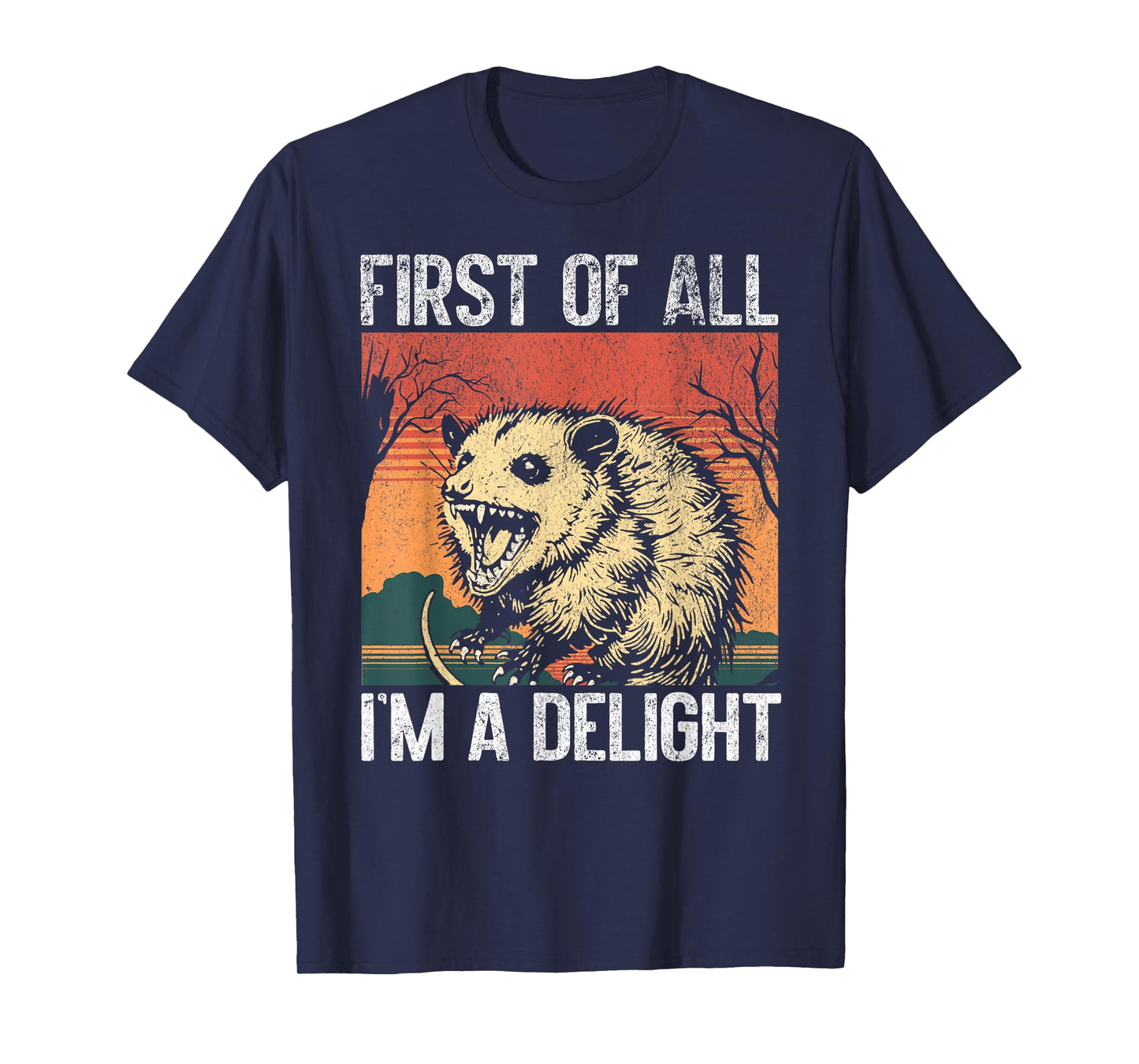 First Of All I'm a Delight Funny Opossum Sarcastic Retro T-Shirt