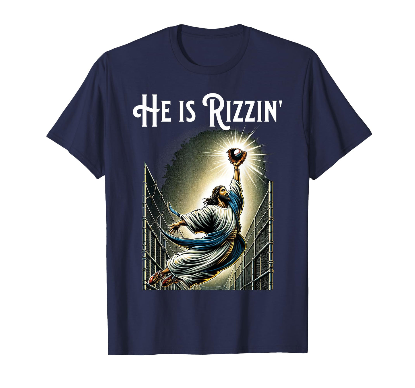 He is Rizzin Jesus Playing Baseball Funny Sports Rizz T-Shirt