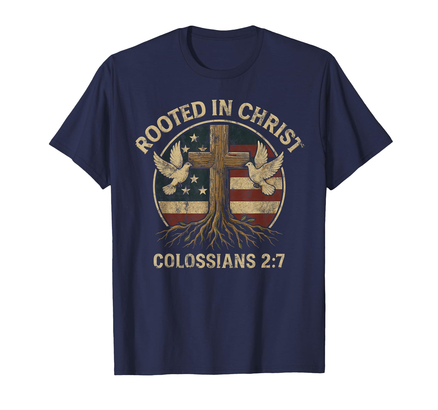 Retro Christian Cross Rooted in Christ Vintage Faith Bible T-Shirt