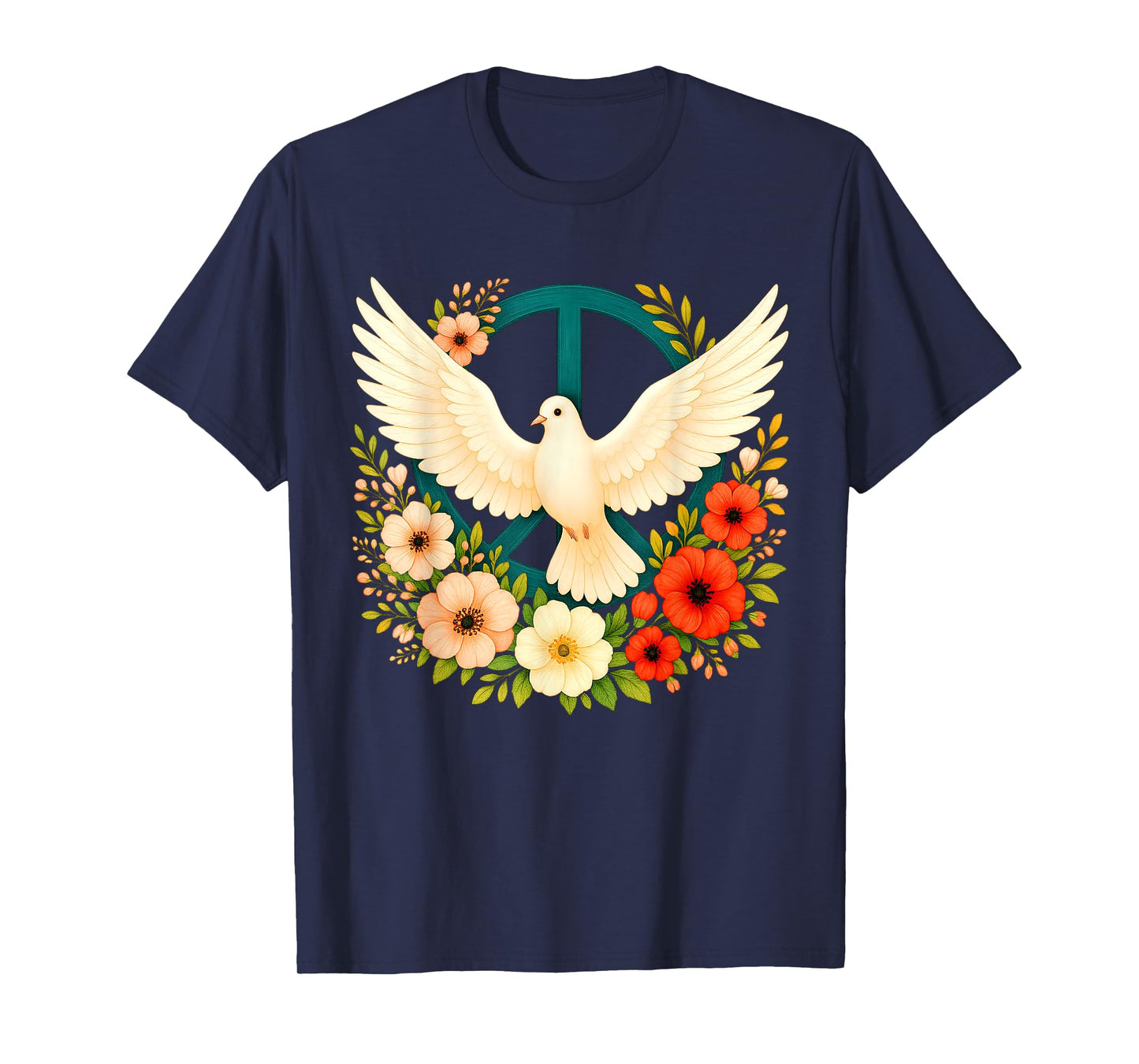 Groovy World Peace Day Bird Floral Peace Symbol Day of Peace T-Shirt