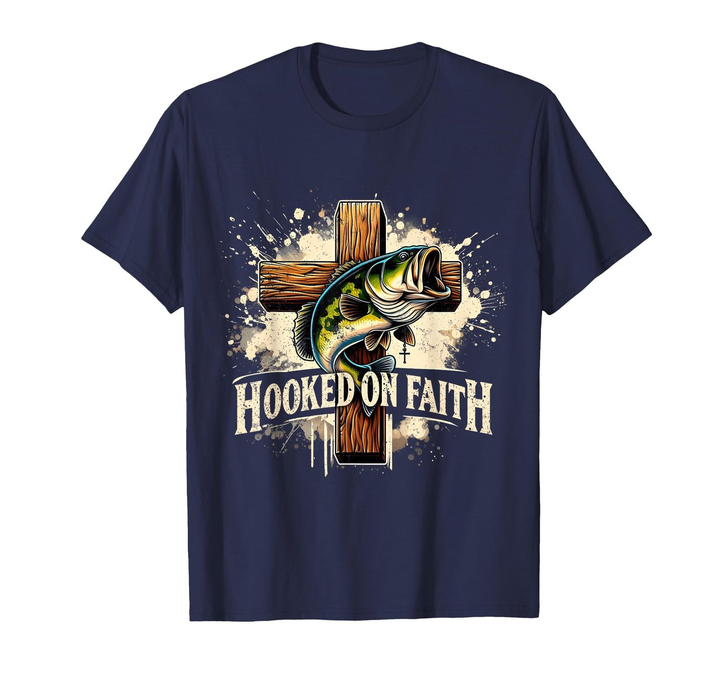 Hooked On Faith Christian Jesus Cross Fishing Squad T-Shirt