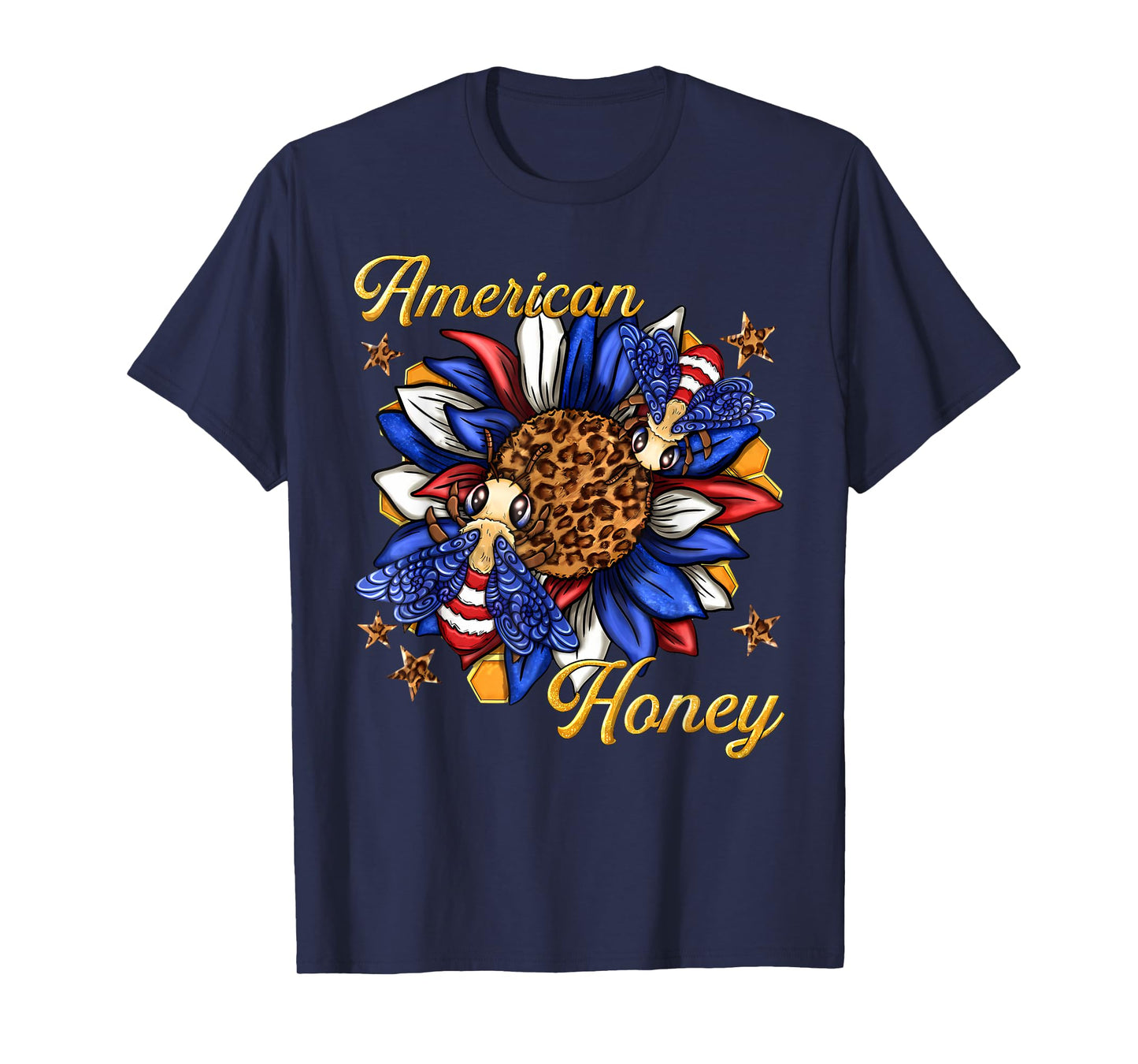 American Honey Bee Sunflower Leopard US Flag 4th Of July T-Shirt
