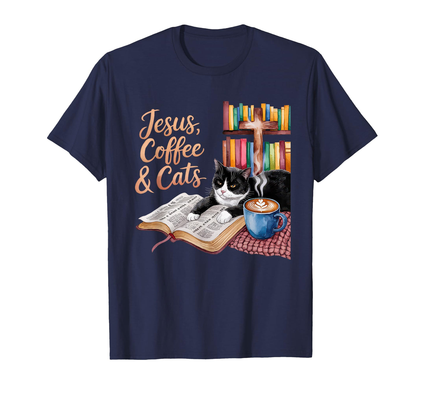 Jesus Coffee Cats Funny Cute Design Jesus Lovers Christian T-Shirt