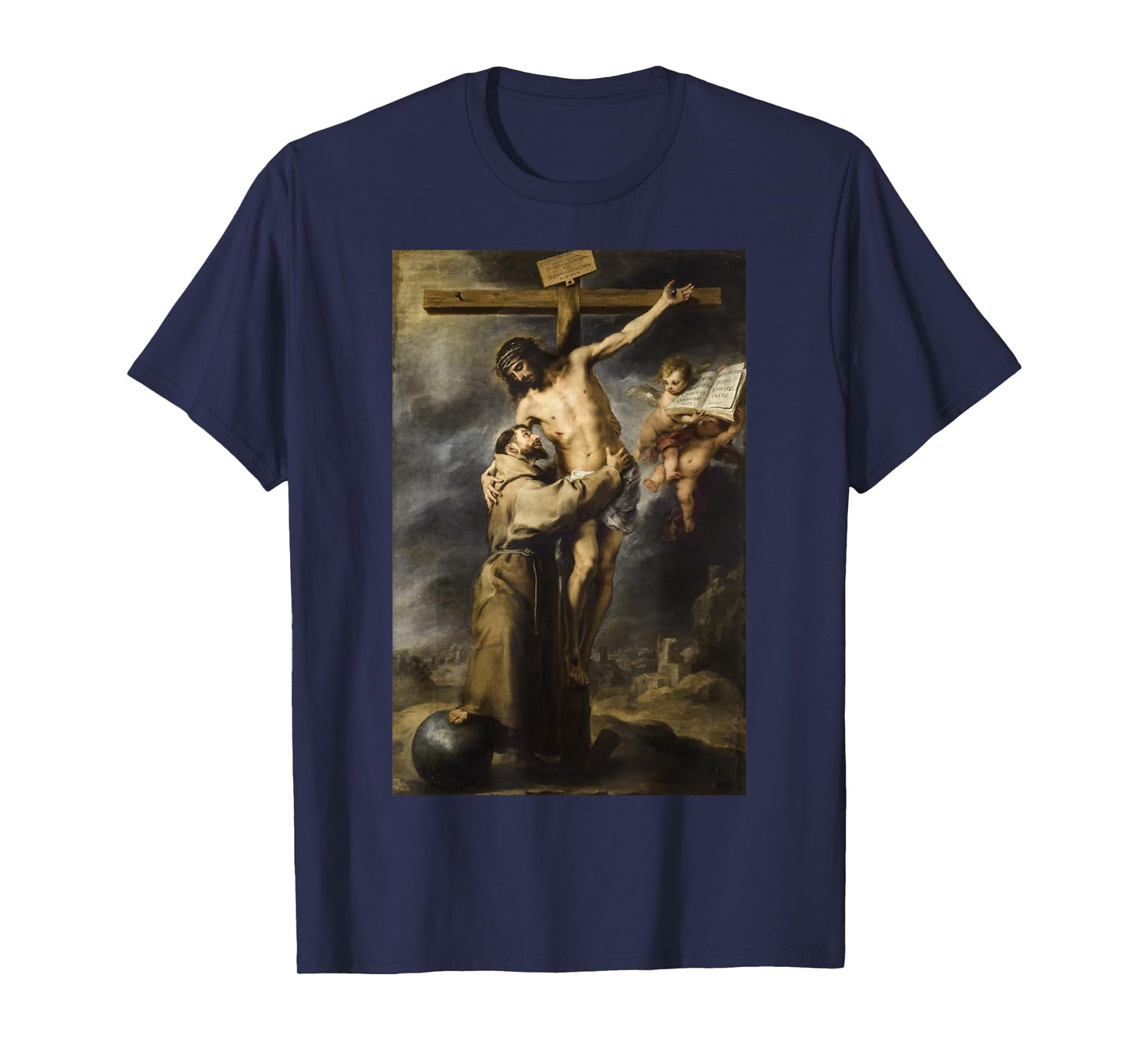Saint Francis Embracing Christ on the Cross Painting Murillo T-Shirt