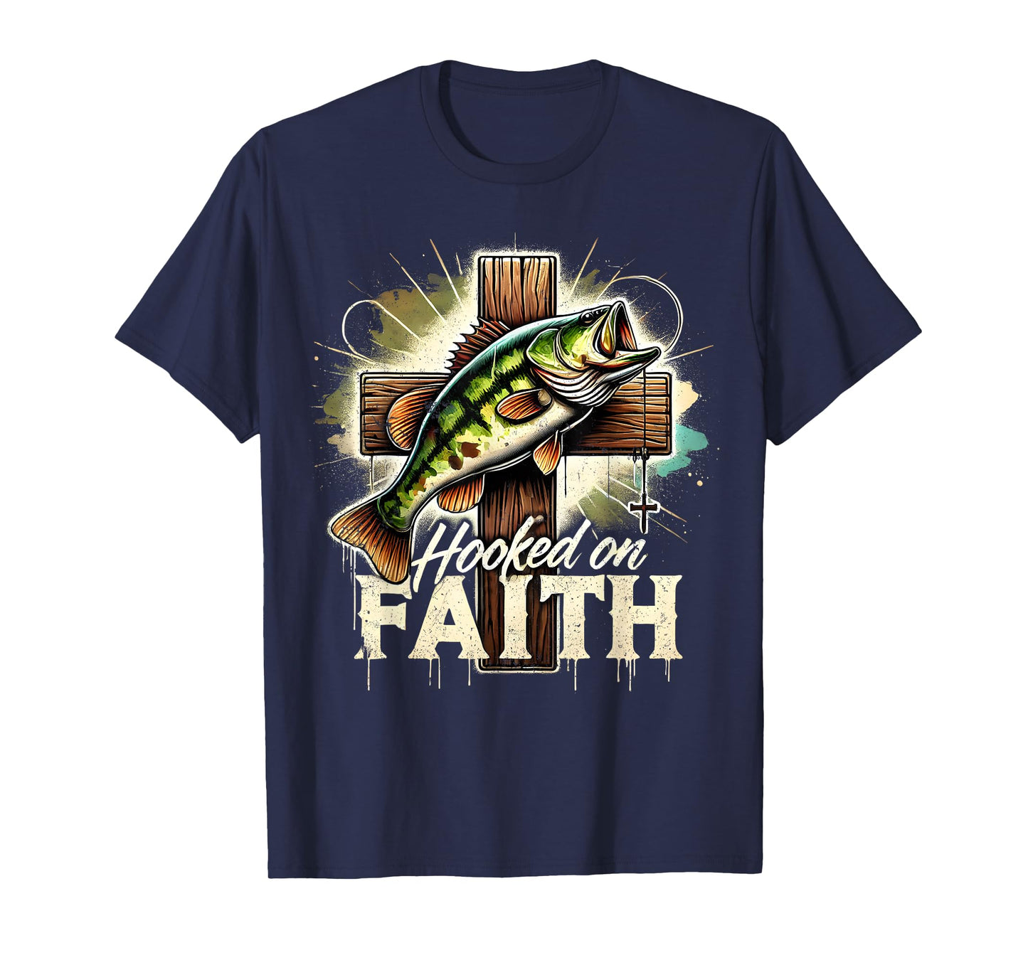 Hooked On Faith Christian Jesus Cross Fishing Squad T-Shirt