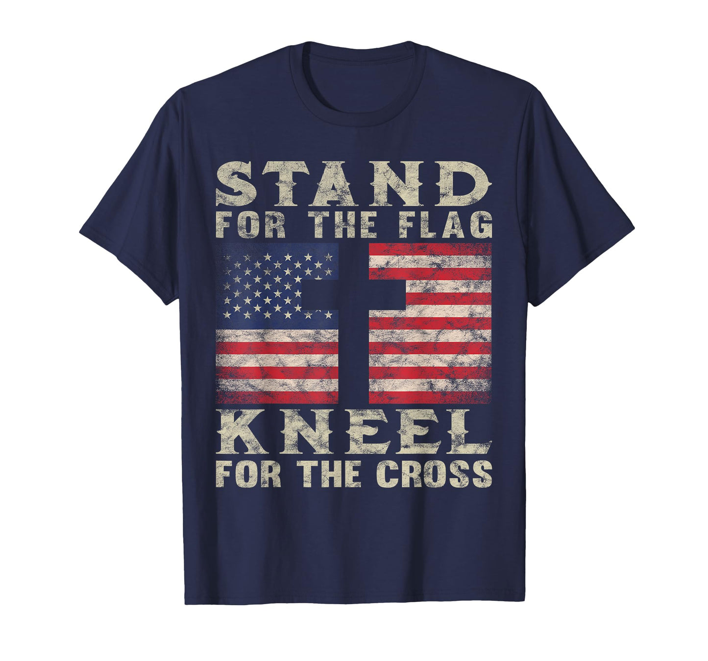 Christian Patriotic American Flag Stand Flag Kneel Cross T-Shirt
