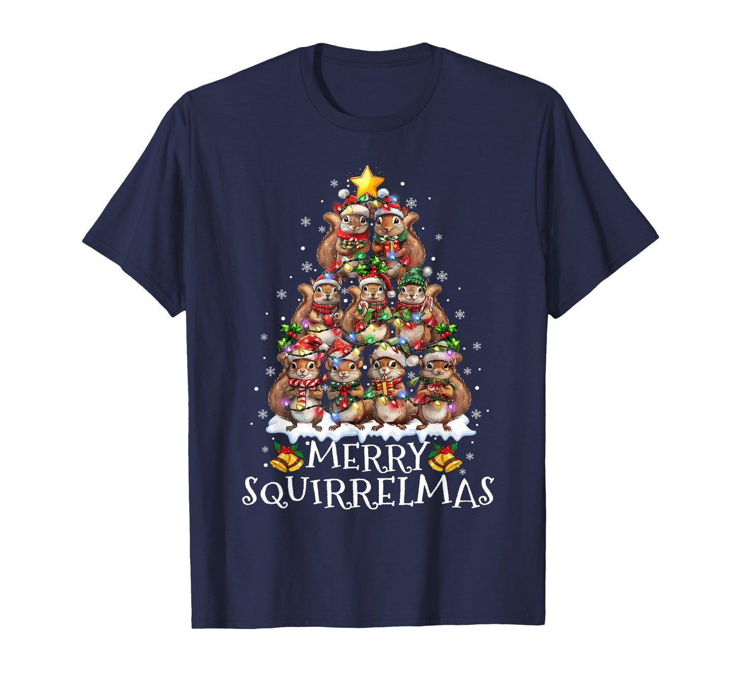 Squirrel Christmas Tree Lights Merry Squirrelmas Santa Xmas T-Shirt