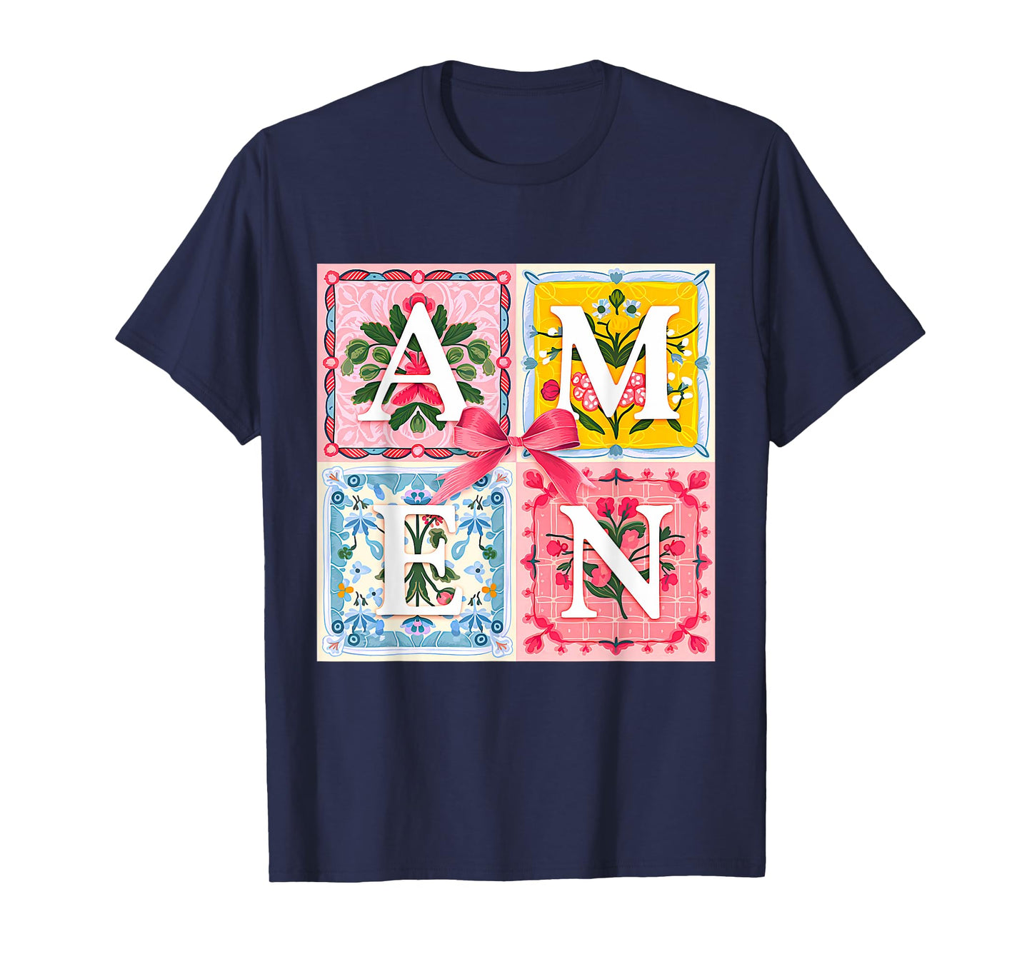 Amen Floral Typography Religious Christian Botanical Art T-Shirt