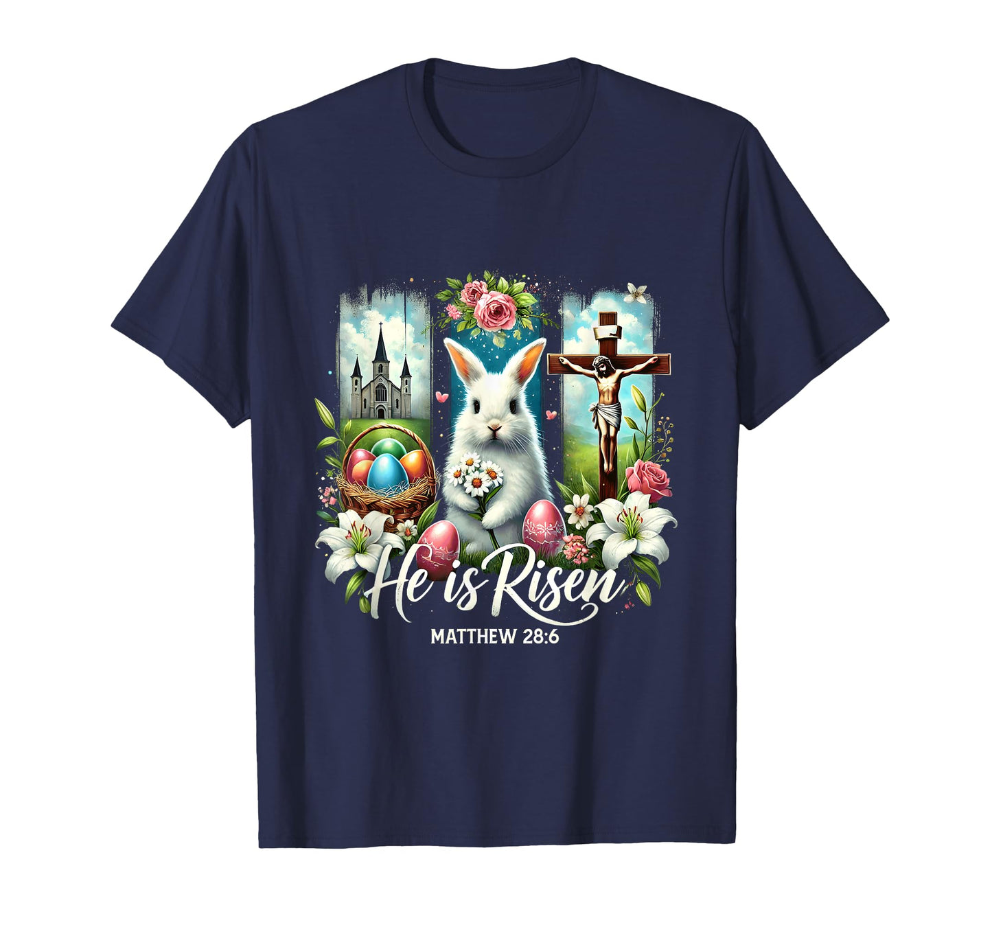 He Is Risen Jesus Christian Happy Easter Kids Women Girls T-Shirt