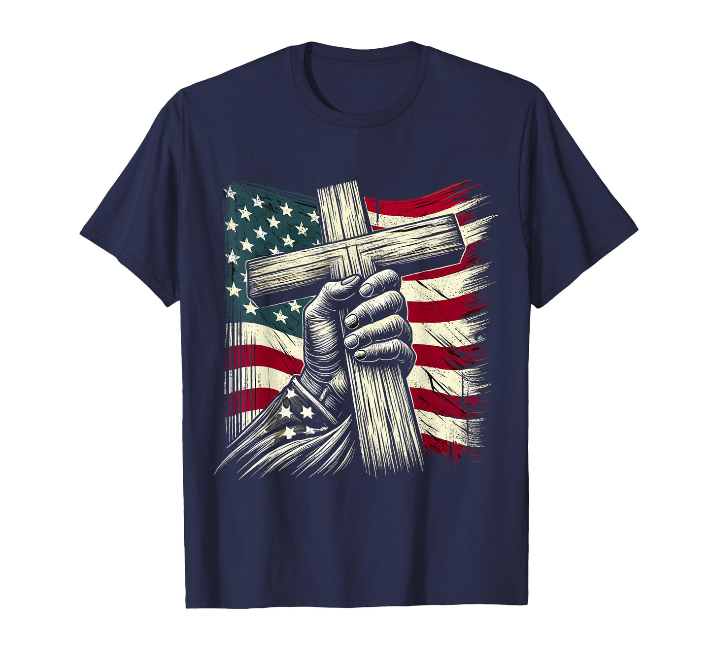 Christian Cross and USA Flag 4th of July Jesus T-Shirt