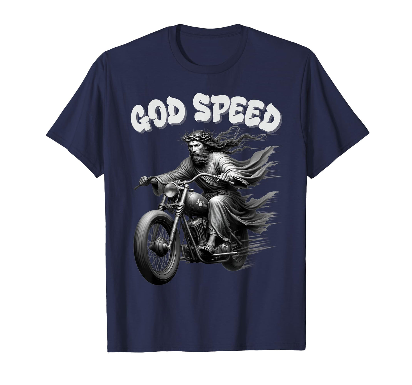 God speed Jesus on a Motorcycle Christian humour tee T-Shirt