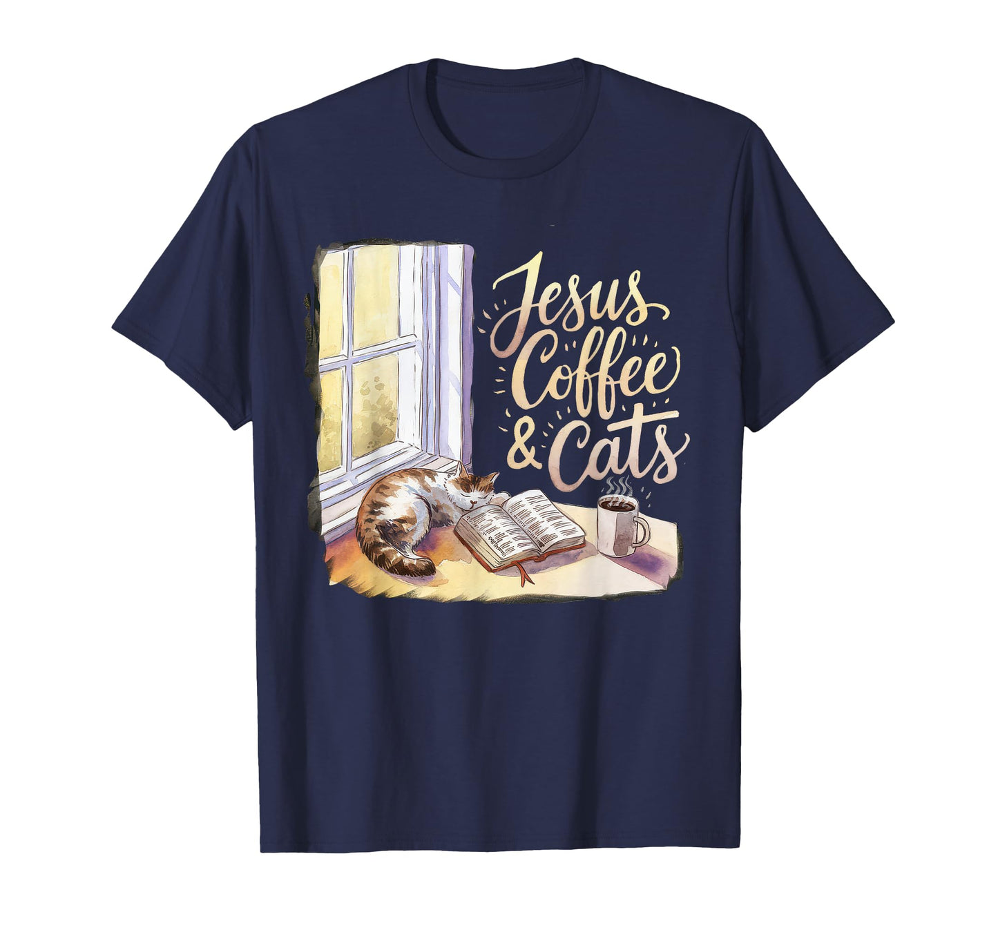 Jesus Coffee Cats Funny Cute Design Jesus Lovers Christian T-Shirt