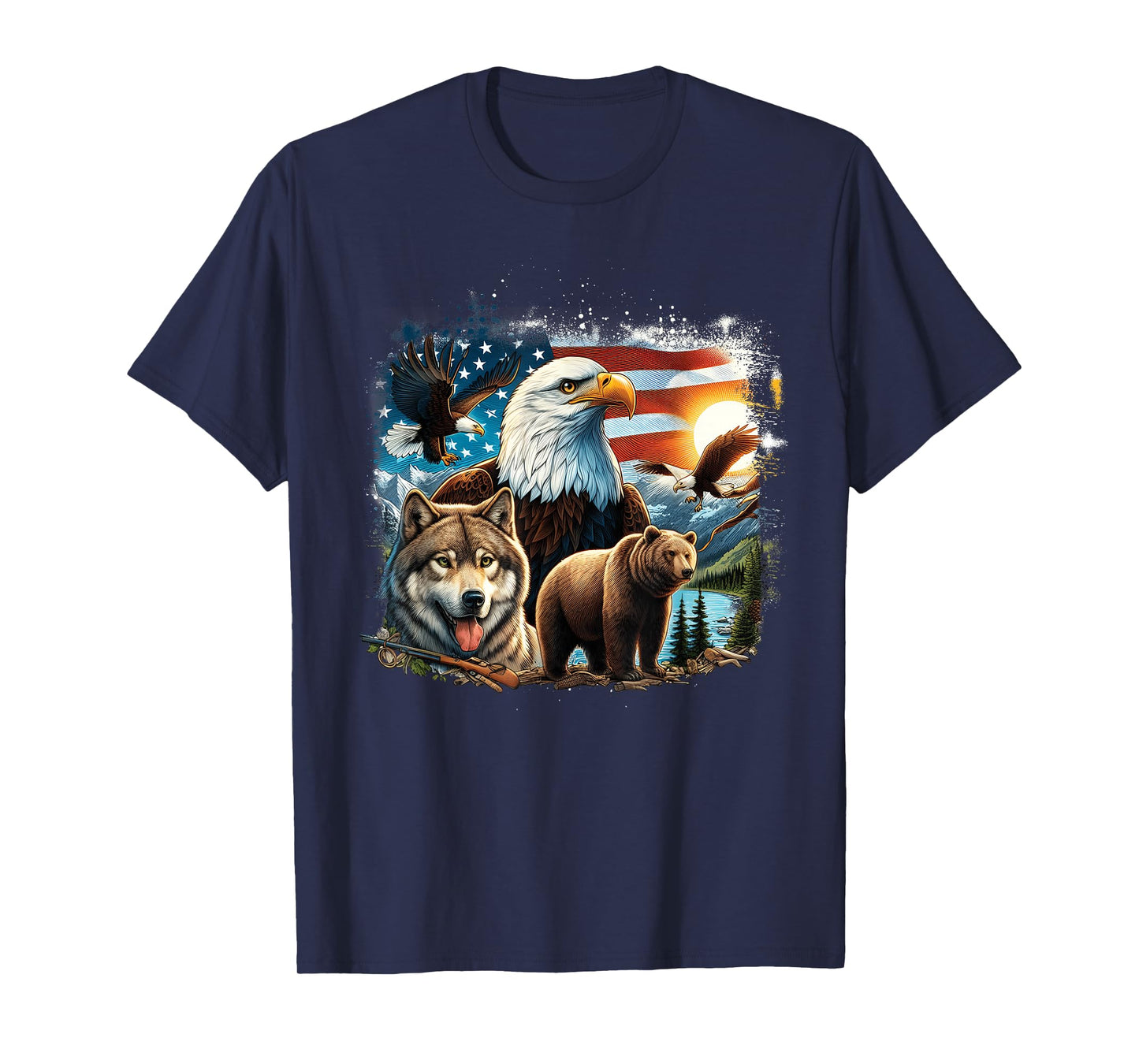 Usa Animals Bald Eagles Grizzly Bear Wolf Wilderness Nature T-Shirt