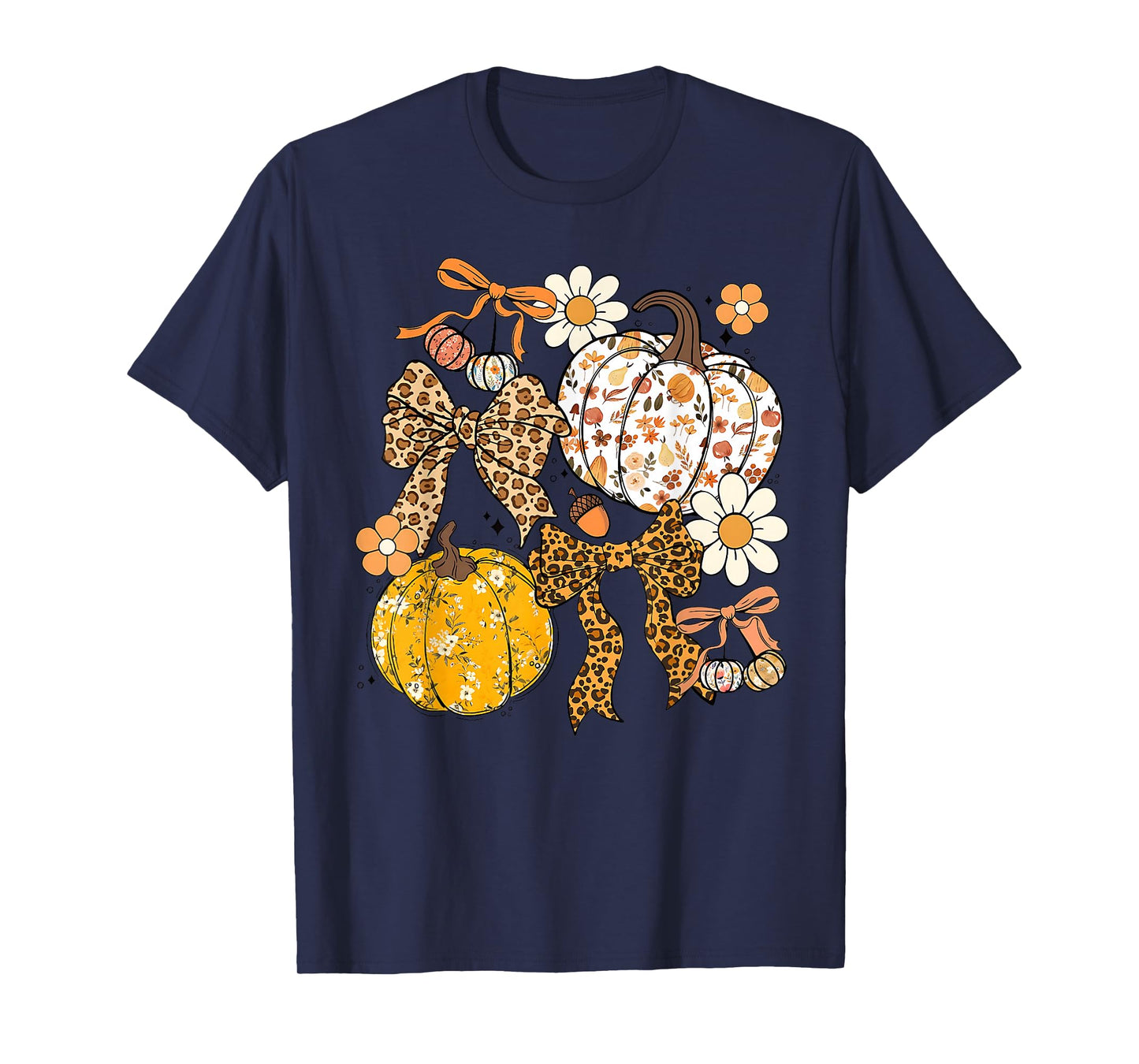 Retro Pumpkin Coquette Bow Fall Autumn Halloween Girl Women T-Shirt