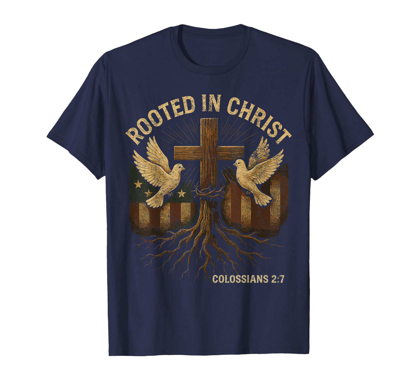 Spiritual Retro Christian Cross Rooted in Christ Faith Verse T-Shirt