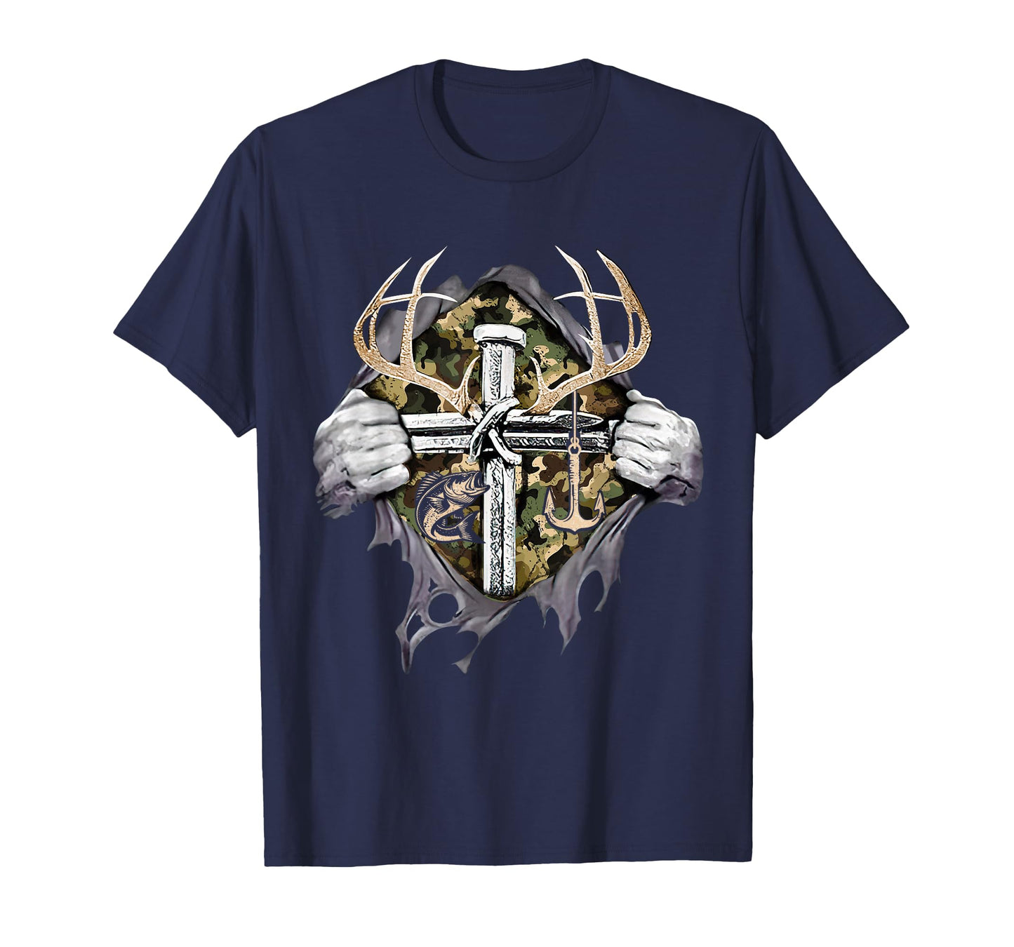 Hunting Fishing Cross Camo Faith Christian Fisherman Hunter T-Shirt