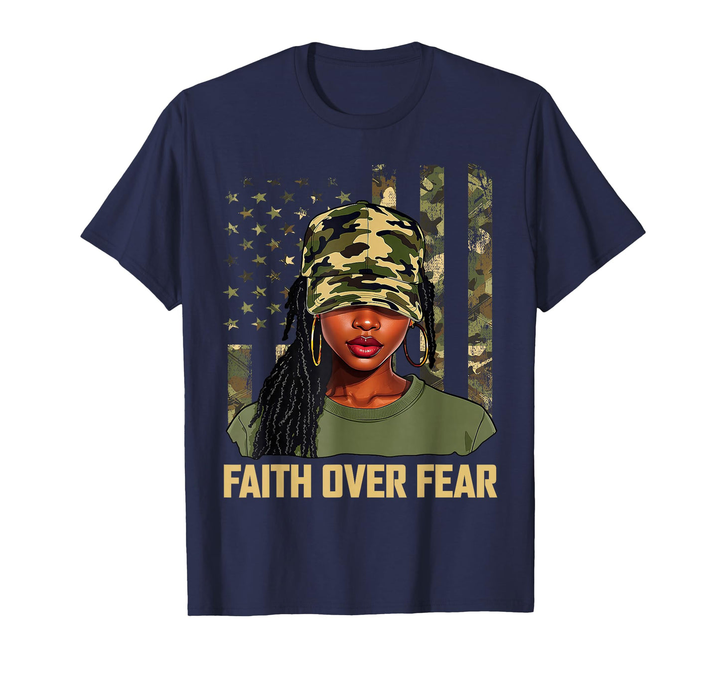 Faith Over Fear Christian Camo African American Afro Women T-Shirt
