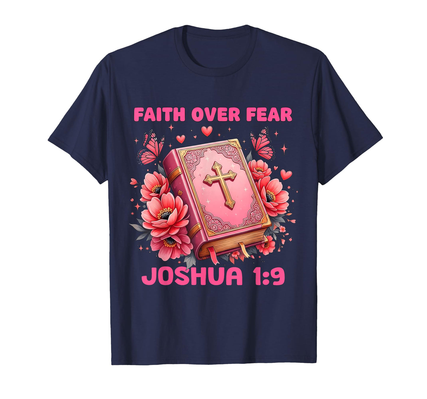 Faith Over Fear Joshua 1:9 Retro Groovy Christian Funny T-Shirt
