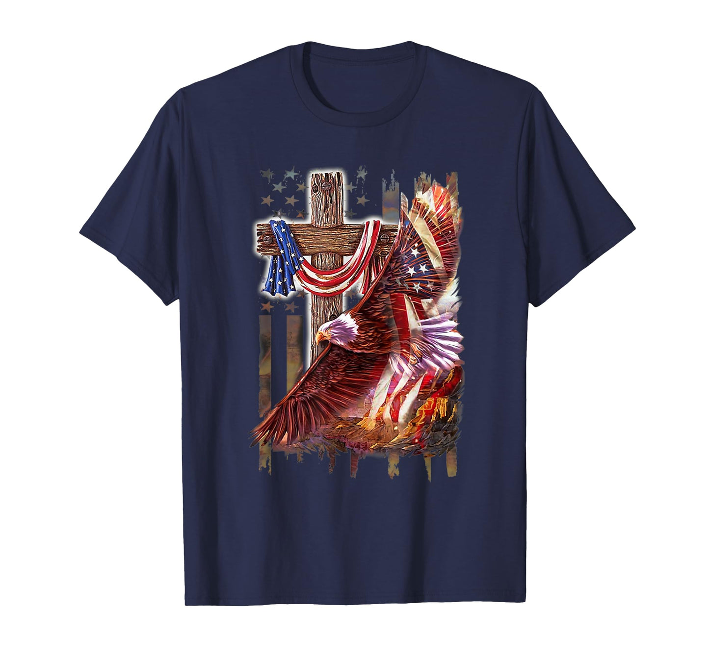 Cross Christian Jesus Eagle Flag American T-Shirt