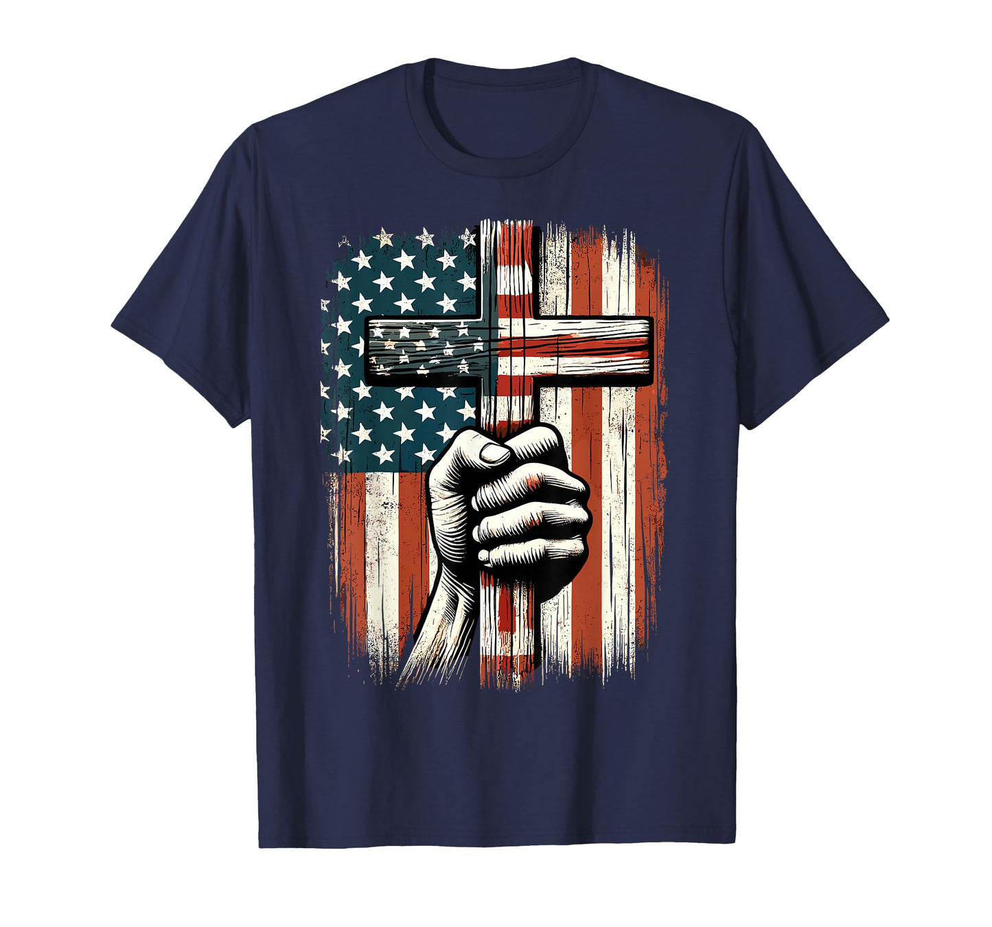 American USA Flag Christian Cross Jesus 4th Of July T-Shirt
