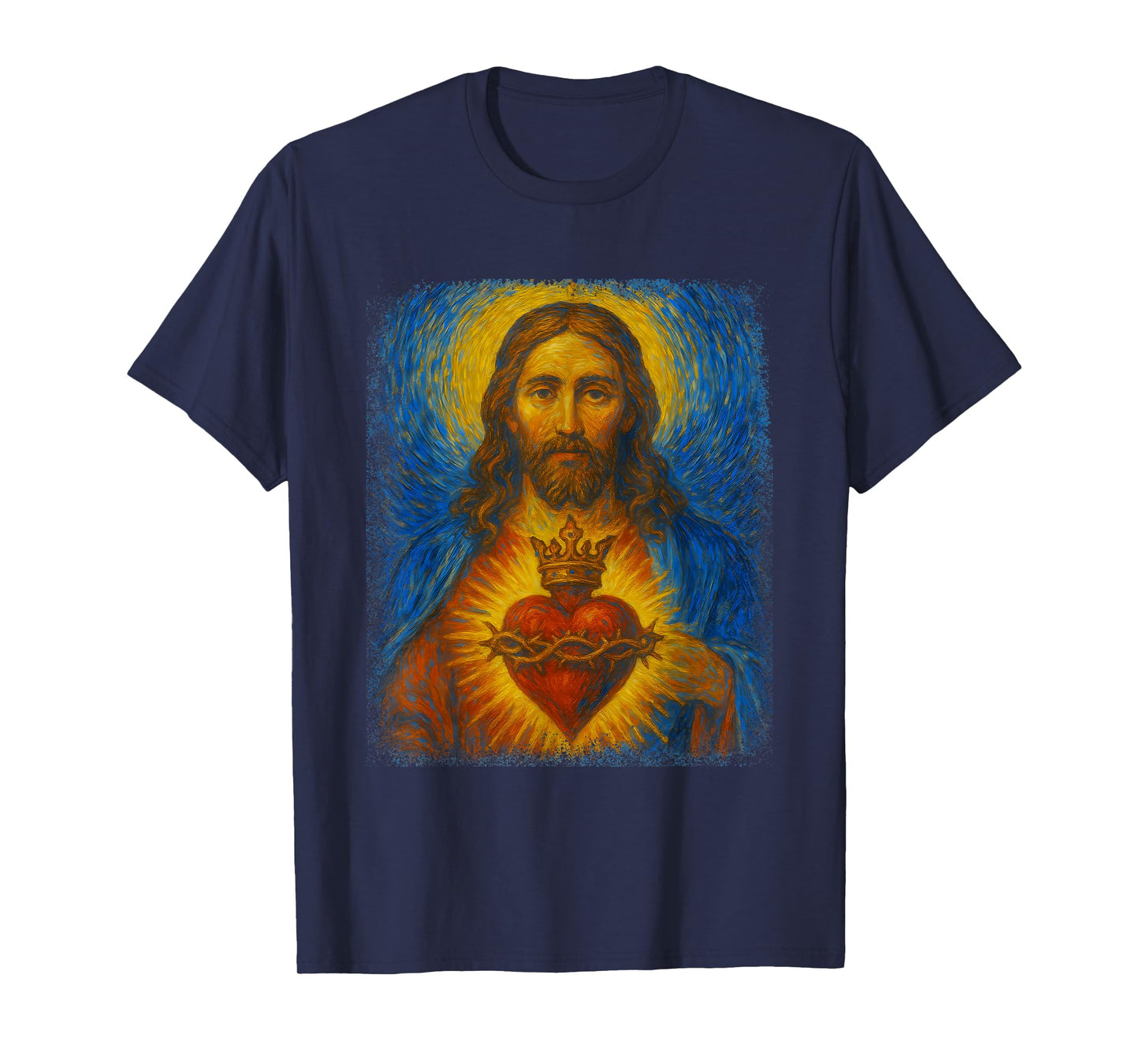 Sacred Heart of Jesus Catholic Christian Starry Night Art T-Shirt