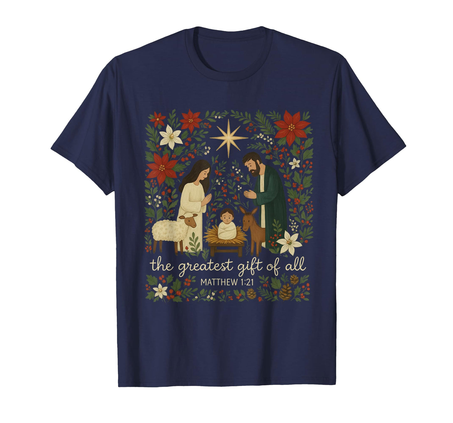 Floral Greatest of All Christian Christmas Nativity Scene T-Shirt