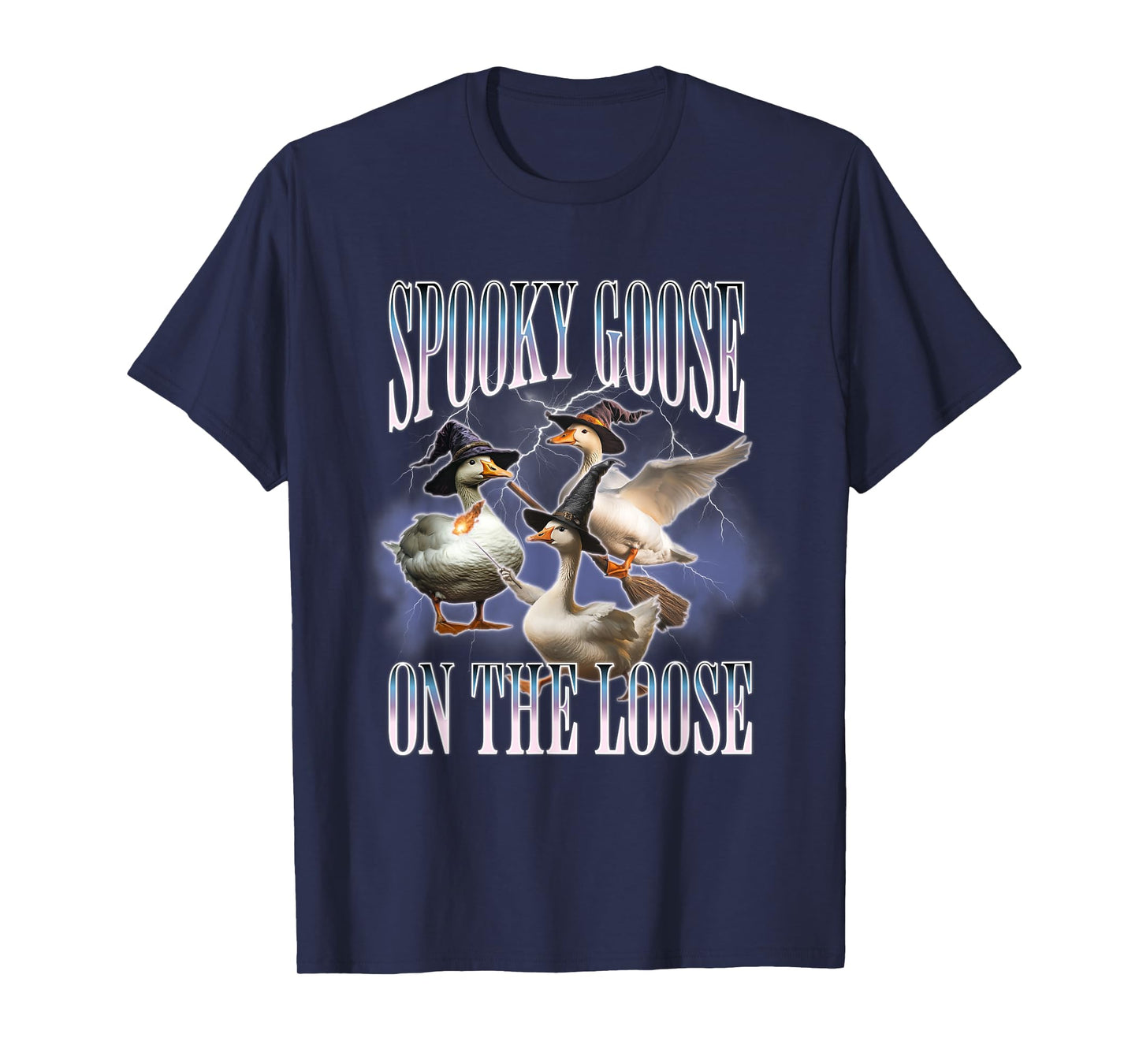 Spooky Goose On The Loose Silly Goose Meme Retro Halloween T-Shirt