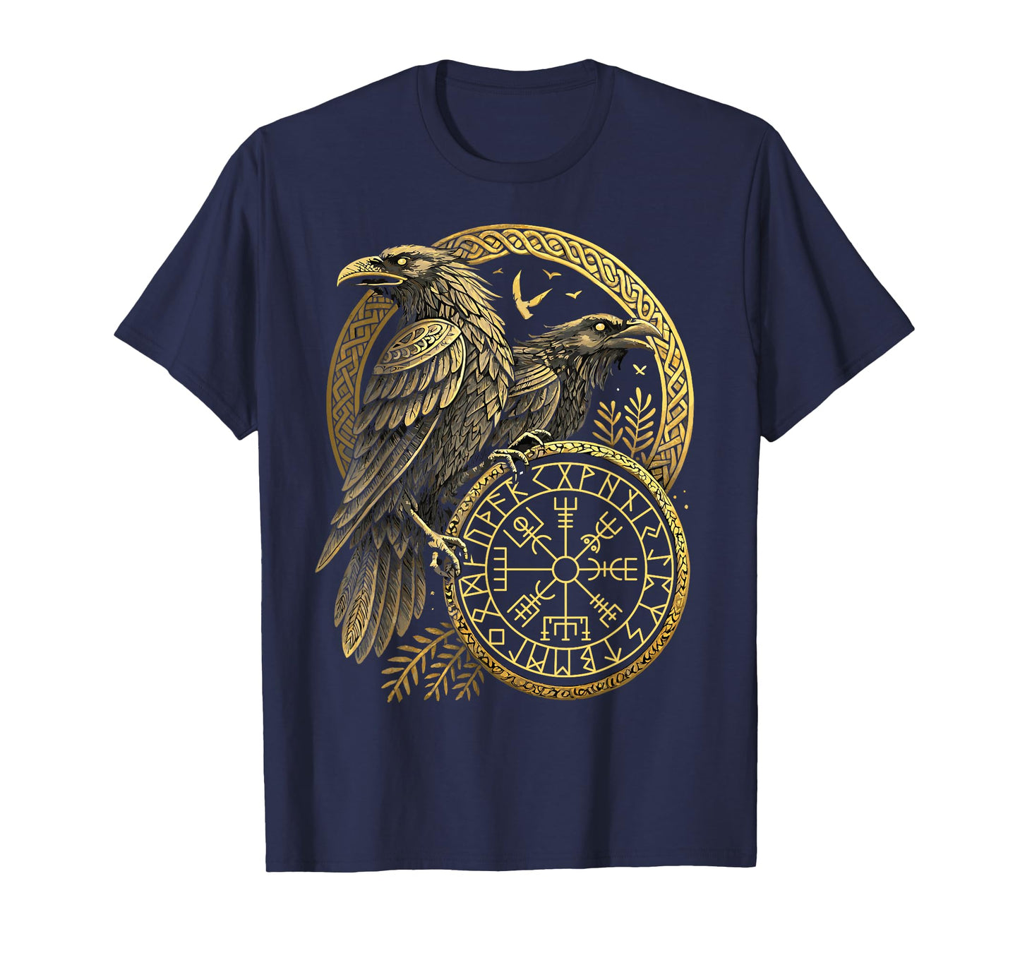 Norse Rune Huginn and Muninn Celtic Viking Compass Vegvisir T-Shirt