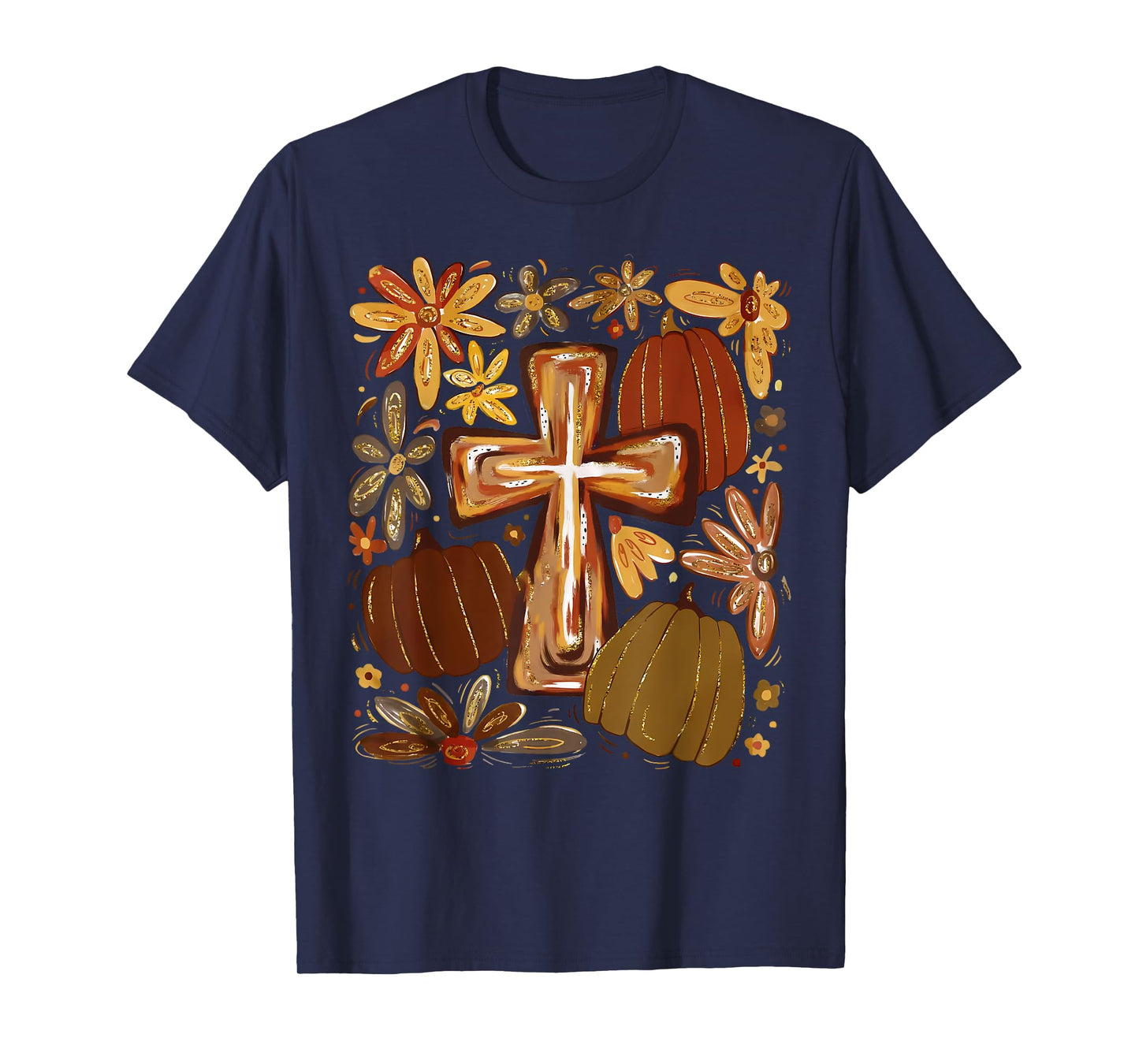 Boho Floral Pumpkin Cross Fall Jesus Christian Faith Autumn T-Shirt