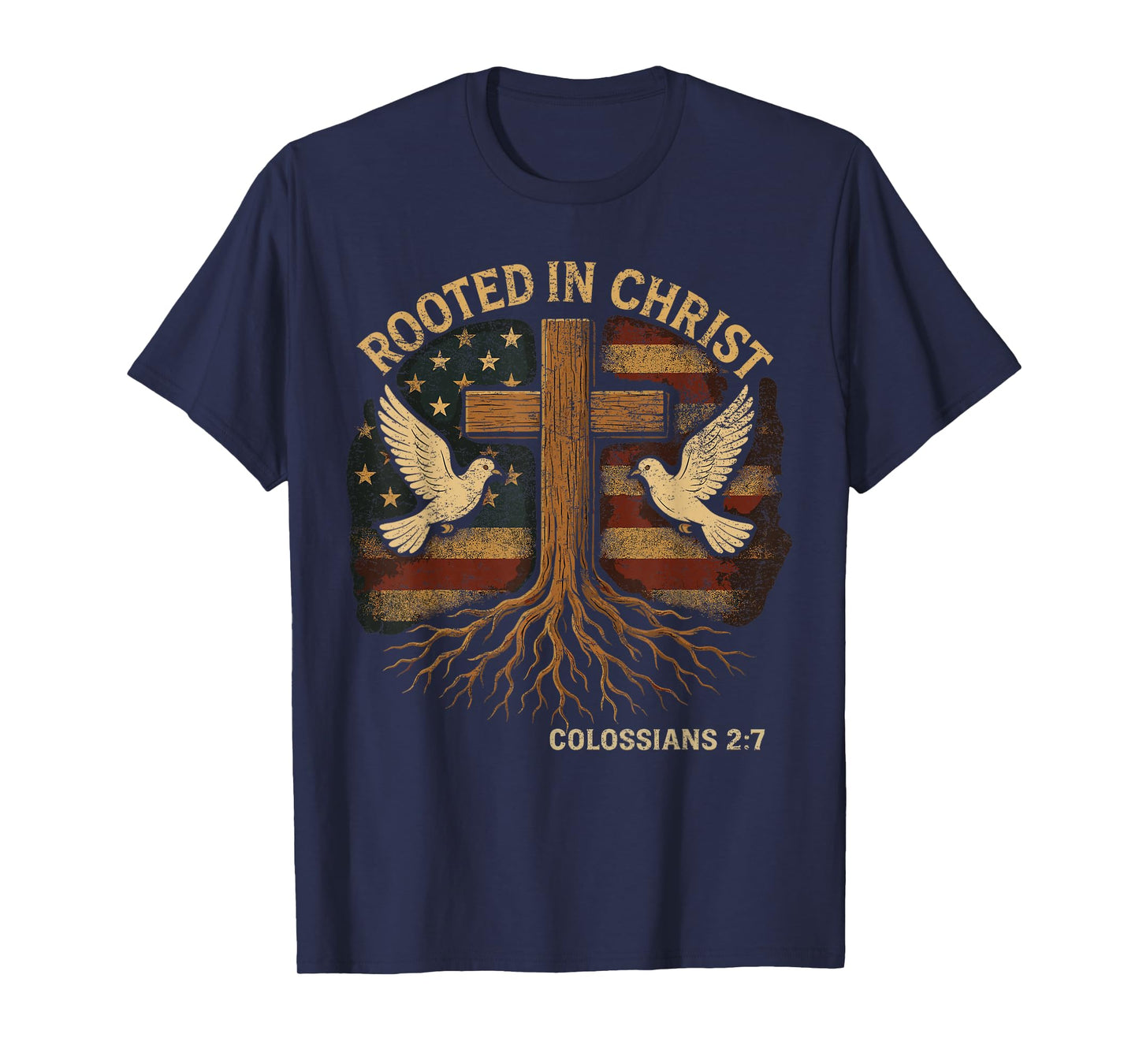 Rooted in Christ Retro Stylish Christian Cross Bible Verse T-Shirt