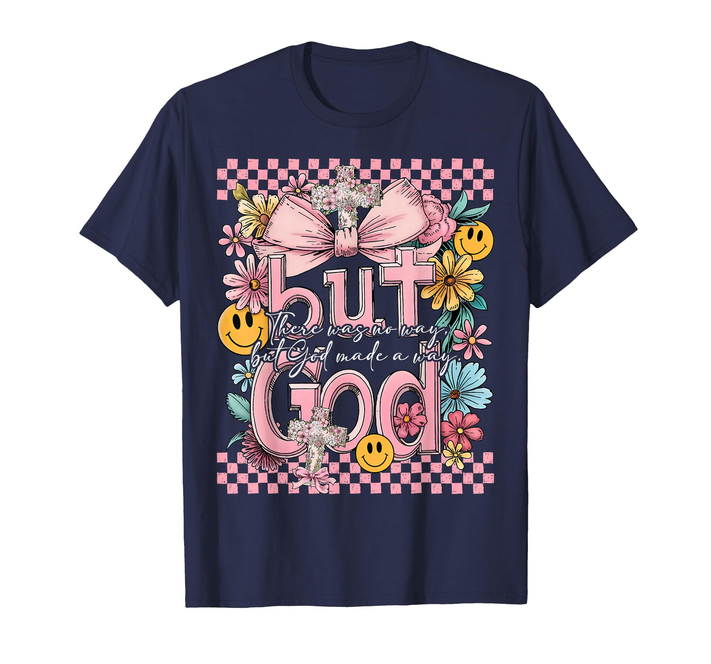 But God Pink Christian Floral Bow Teen Girls Scripture Retro T-Shirt