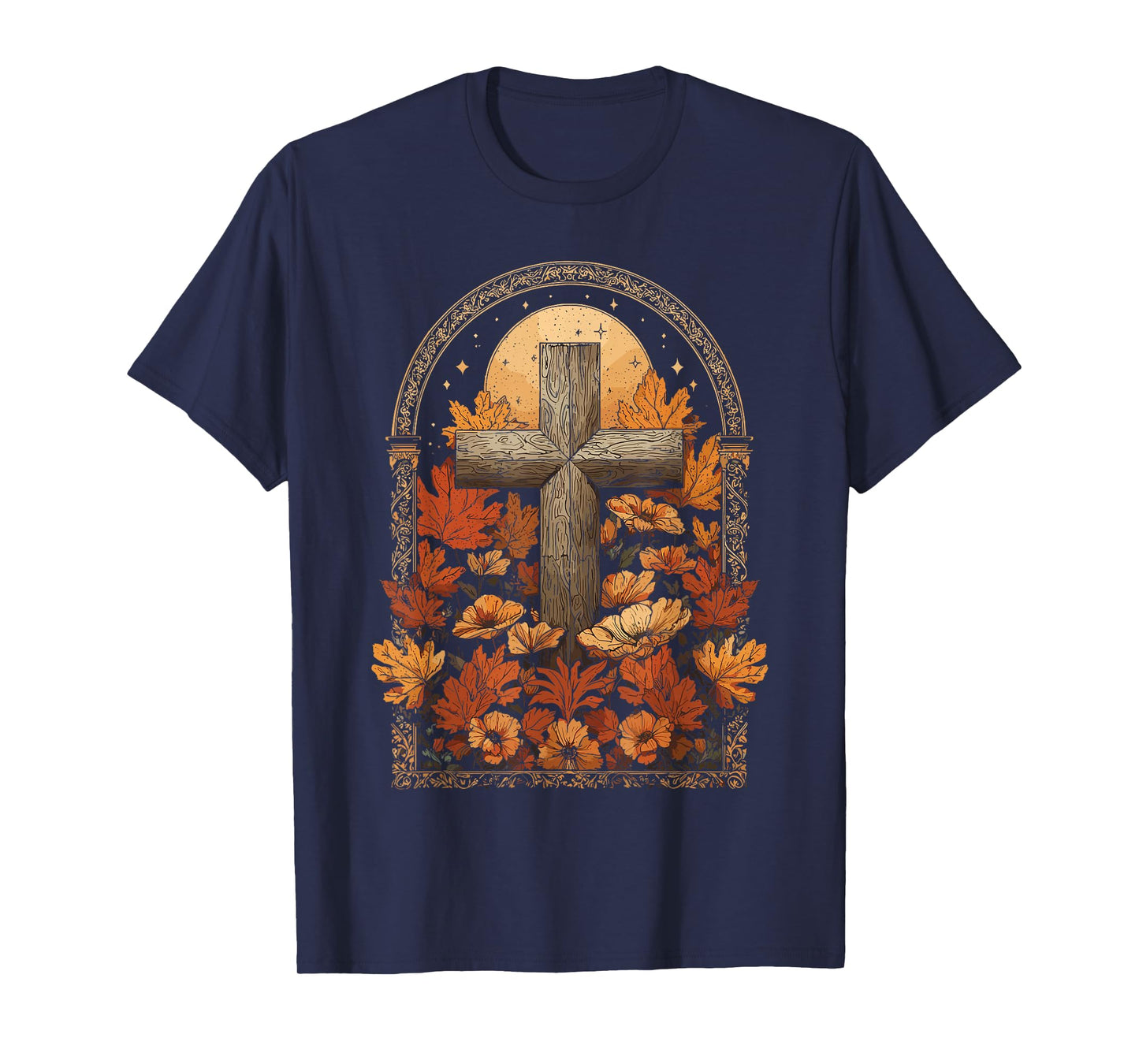 Christian Cross Fall Autumn Leaves T-Shirt