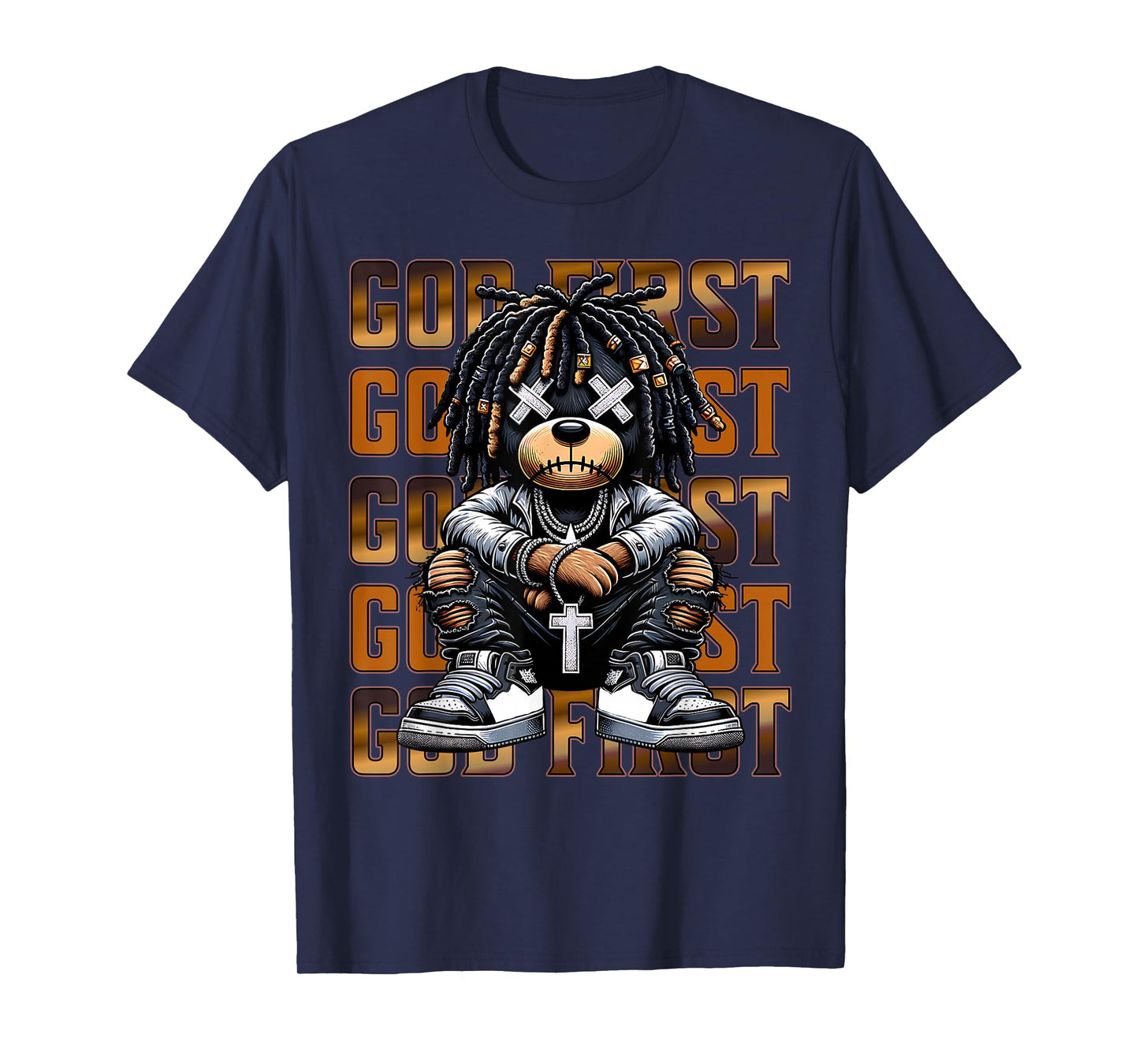 God First Urban Hip Hop Teddy Bear With Dreads Streetwear T-Shirt