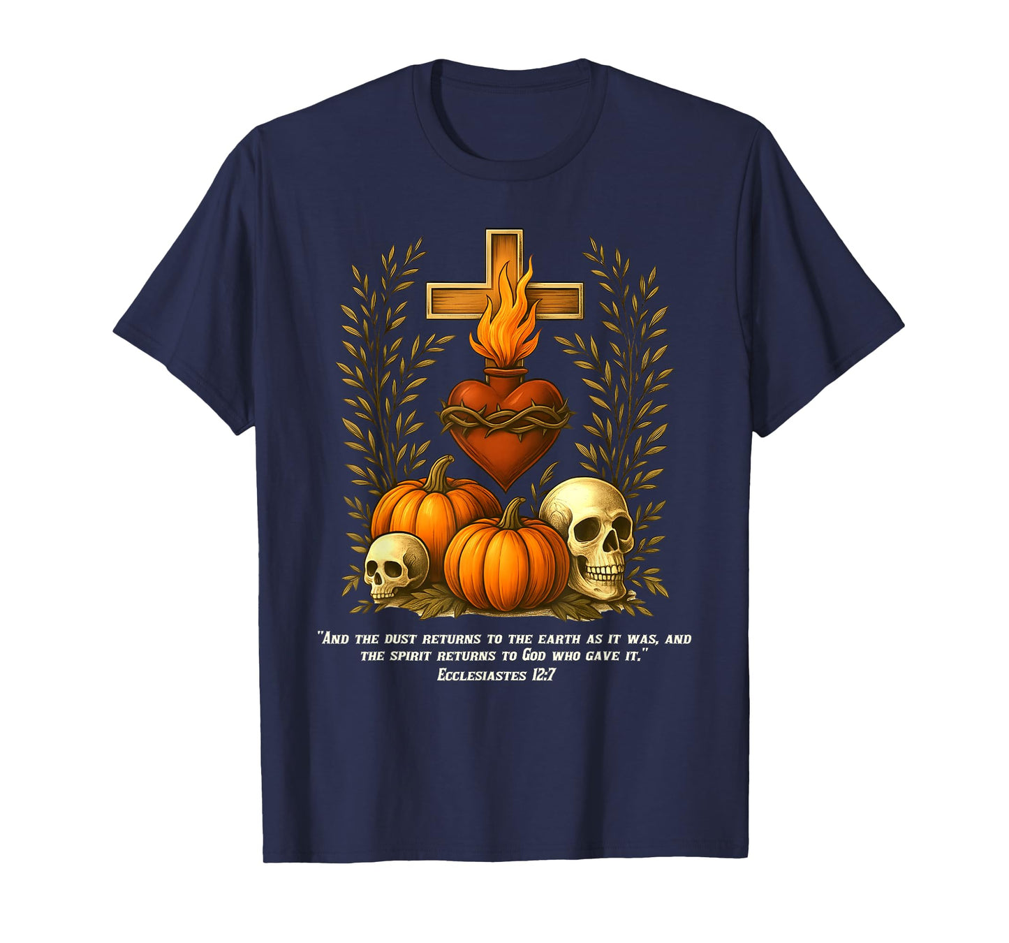 Sacred Heart Halloween Jesus Skulls Pumpkins Christian Cross T-Shirt