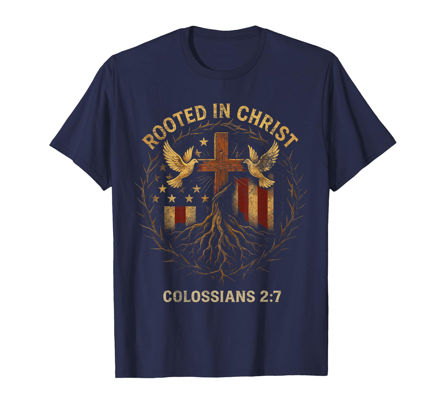 Retro Rooted in Christ Christian Cross Spiritual Verse T-Shirt