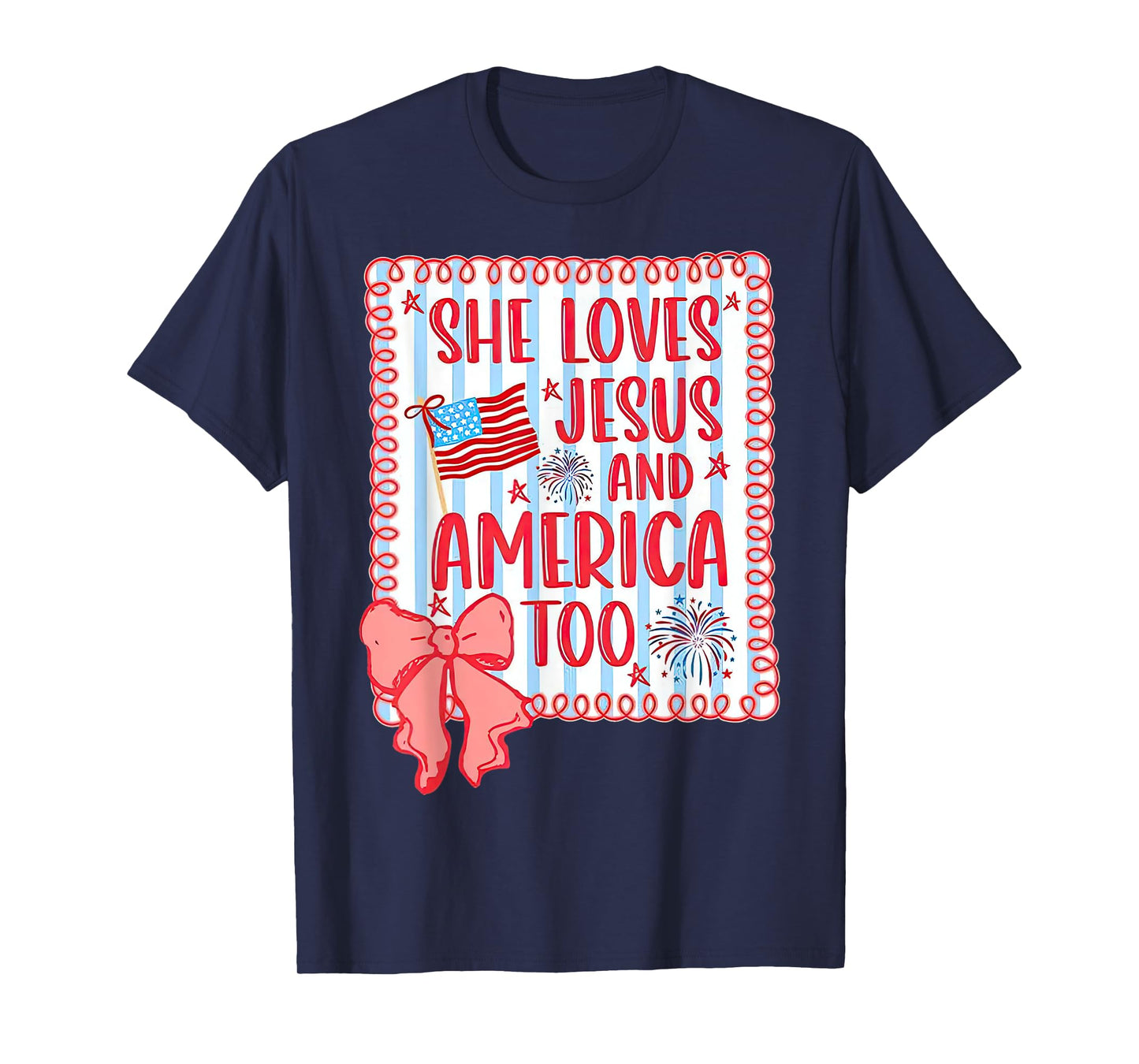 She loves Jesus and America too faith flag fireworks bow T-Shirt